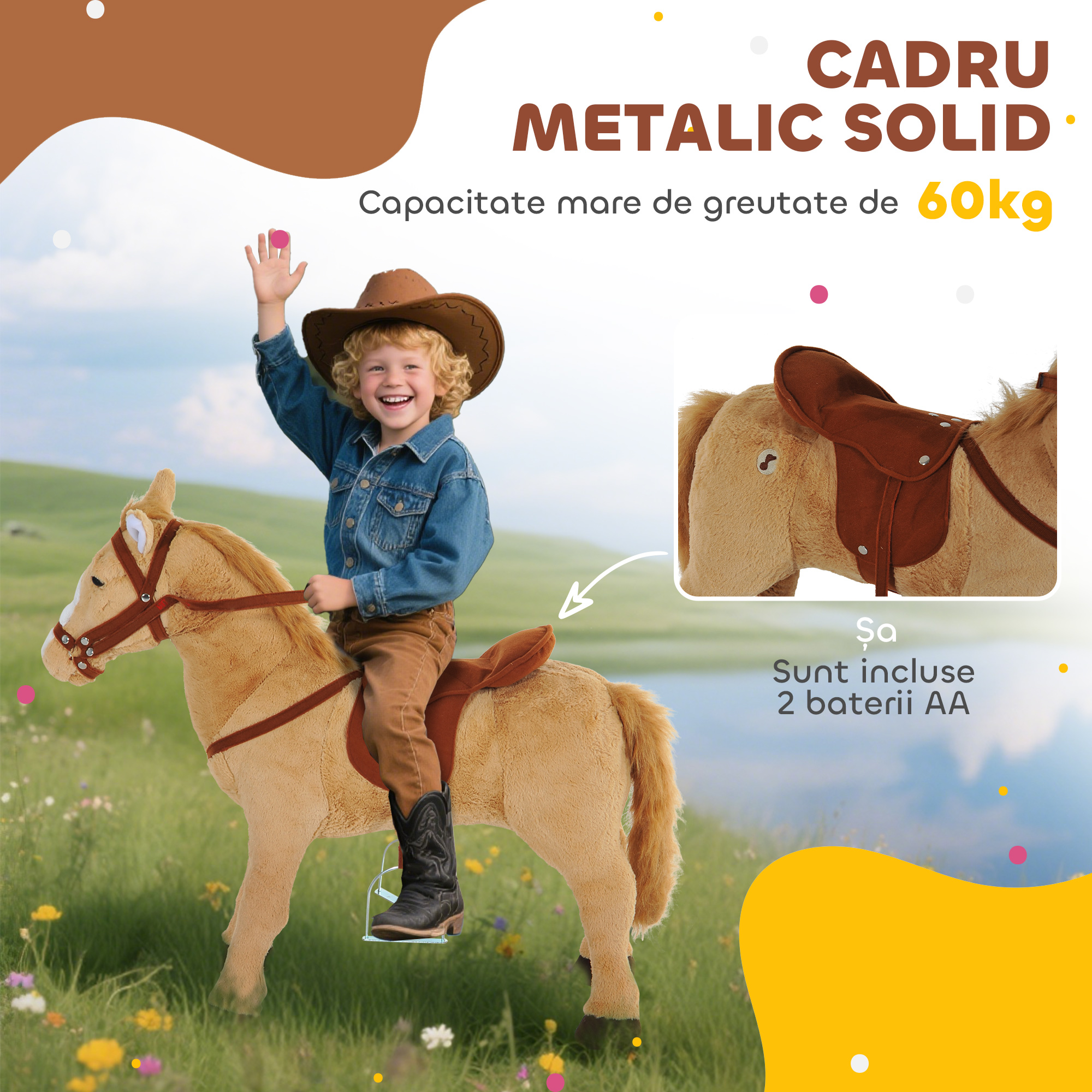  Cal balansoar din plus pentru copil de la 2 ani, cu efecte sonore, sa si bride 85 cm (lungime) bej [5]