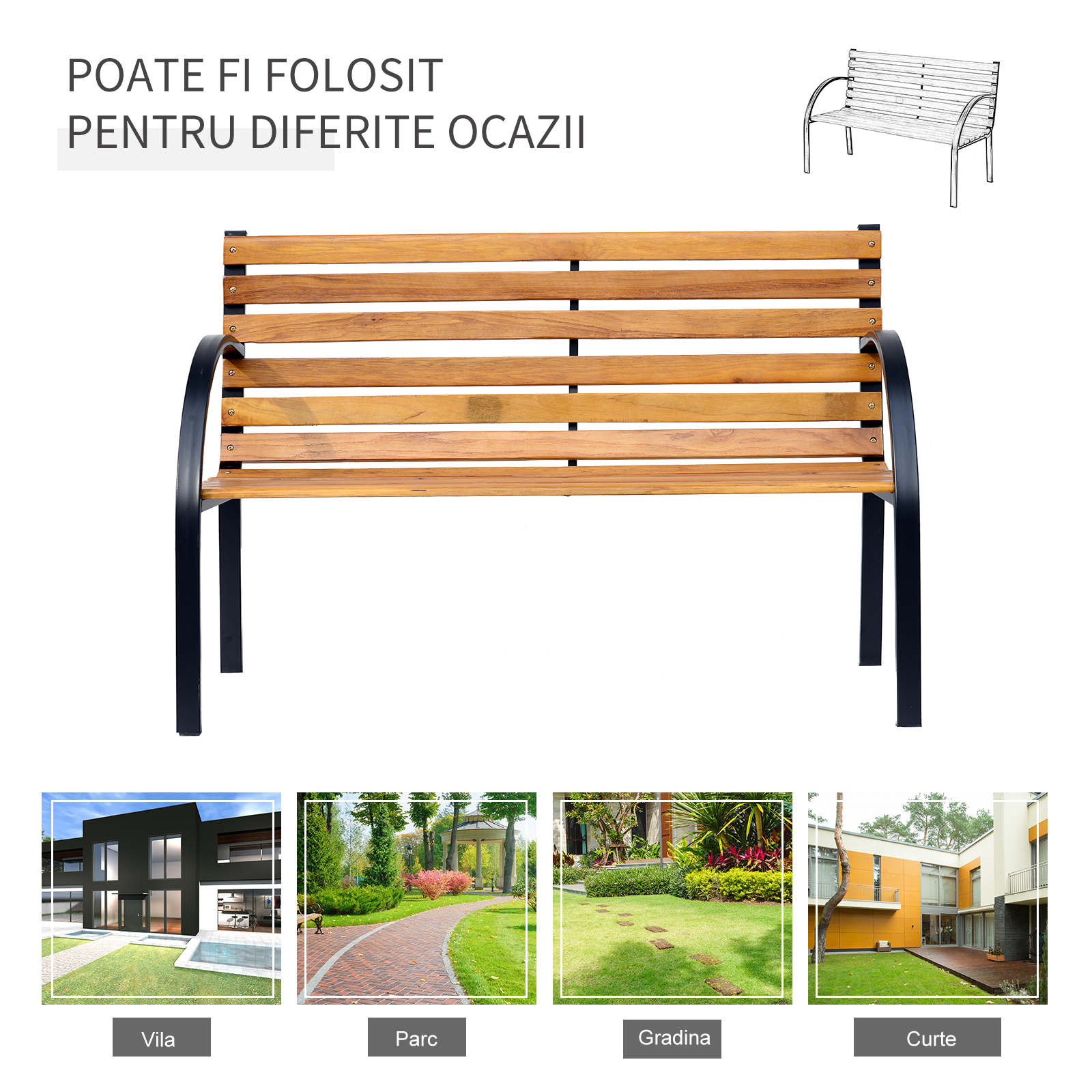  Banca de Gradina sau Terasa cu 2 locuri, in Otel 122L x 60L x 83Hcm [5]