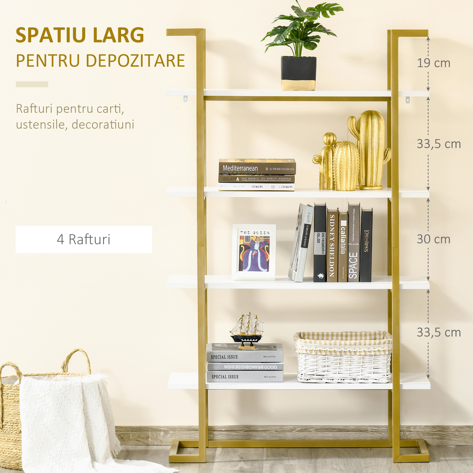  Raft 4 Niveluri - Lemn & Otel Auriu, Elegant si Multifunctional [5]