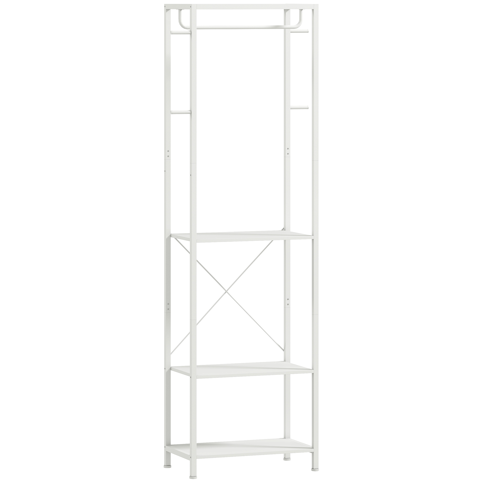 Cuiere -  Cuiere de Podea cu Suport pentru incaltaminte, 4 Carlige si Raft 52x30x180cm Alb