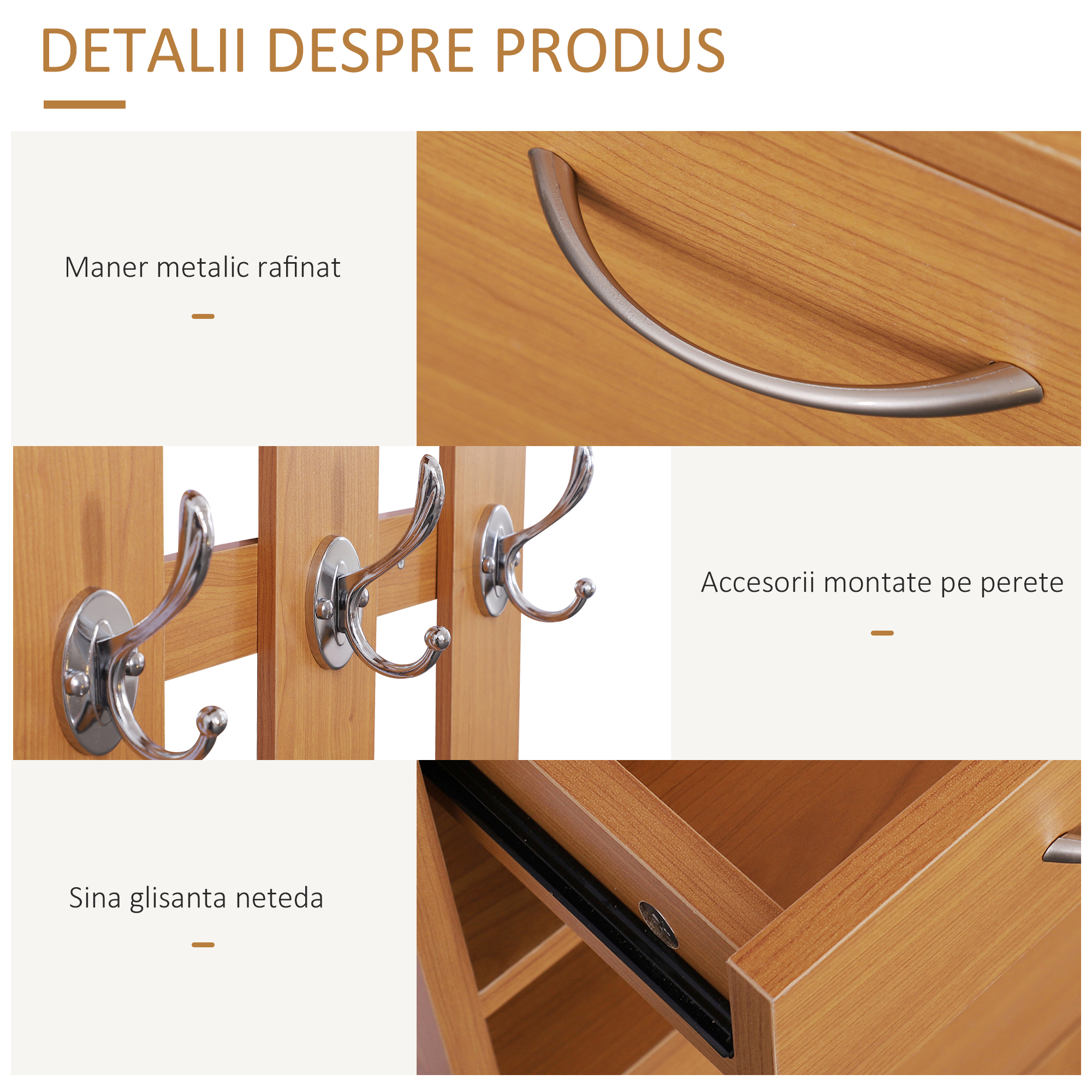  Mobilier Garderoba Dulap Pantofi Reglabil cu Oglinda si Cuier 6 carlige pentru Hol si Dormitor 90x22x116cm Lemn [4]