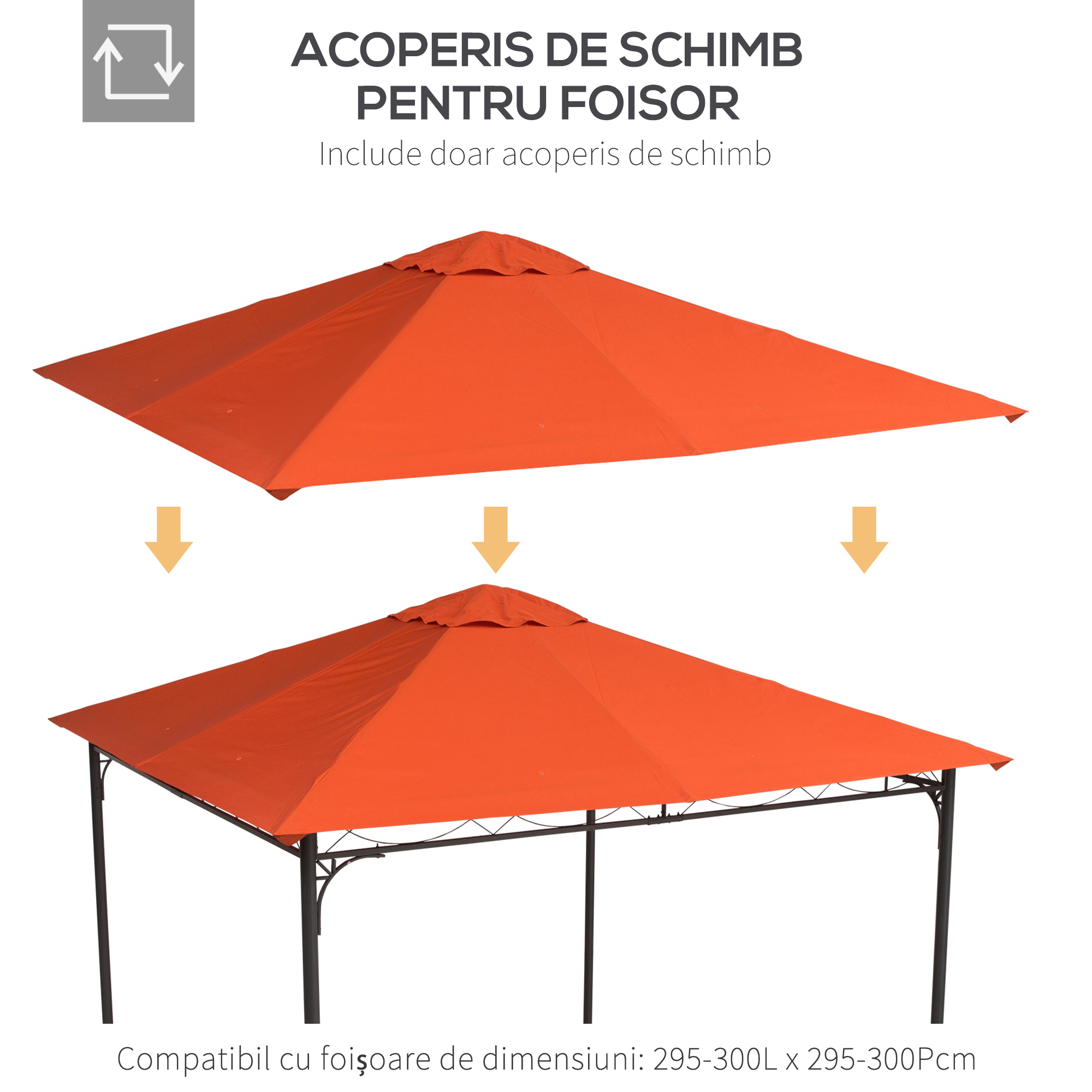  Acoperis de Schimb pentru Foisor 3x3m din Poliester Impermeabil Anti-UV, Portocaliu [6]