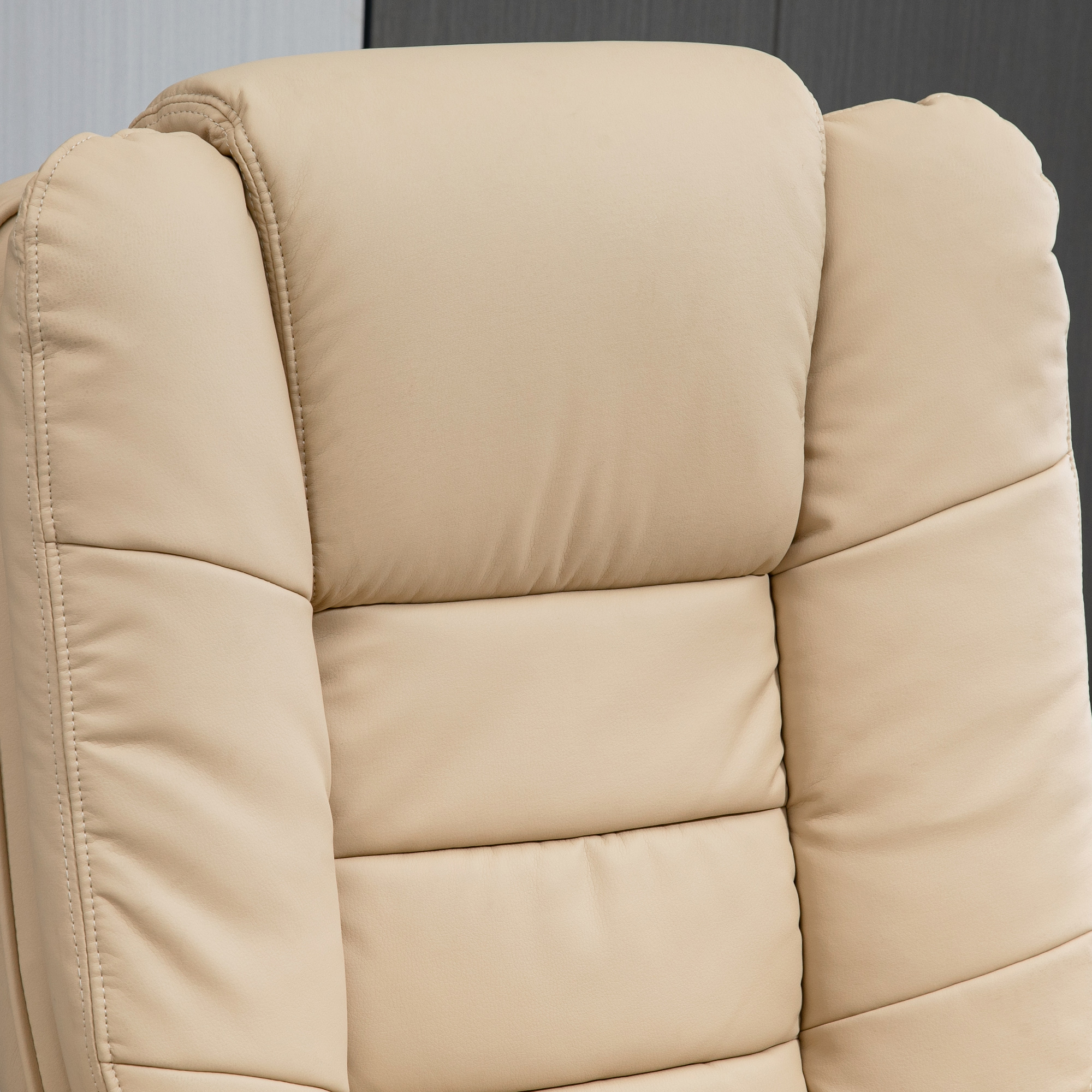  Set Fotoliu Relax & Pouf - Reclinabil, Rotativ 360° PU Bej [8]