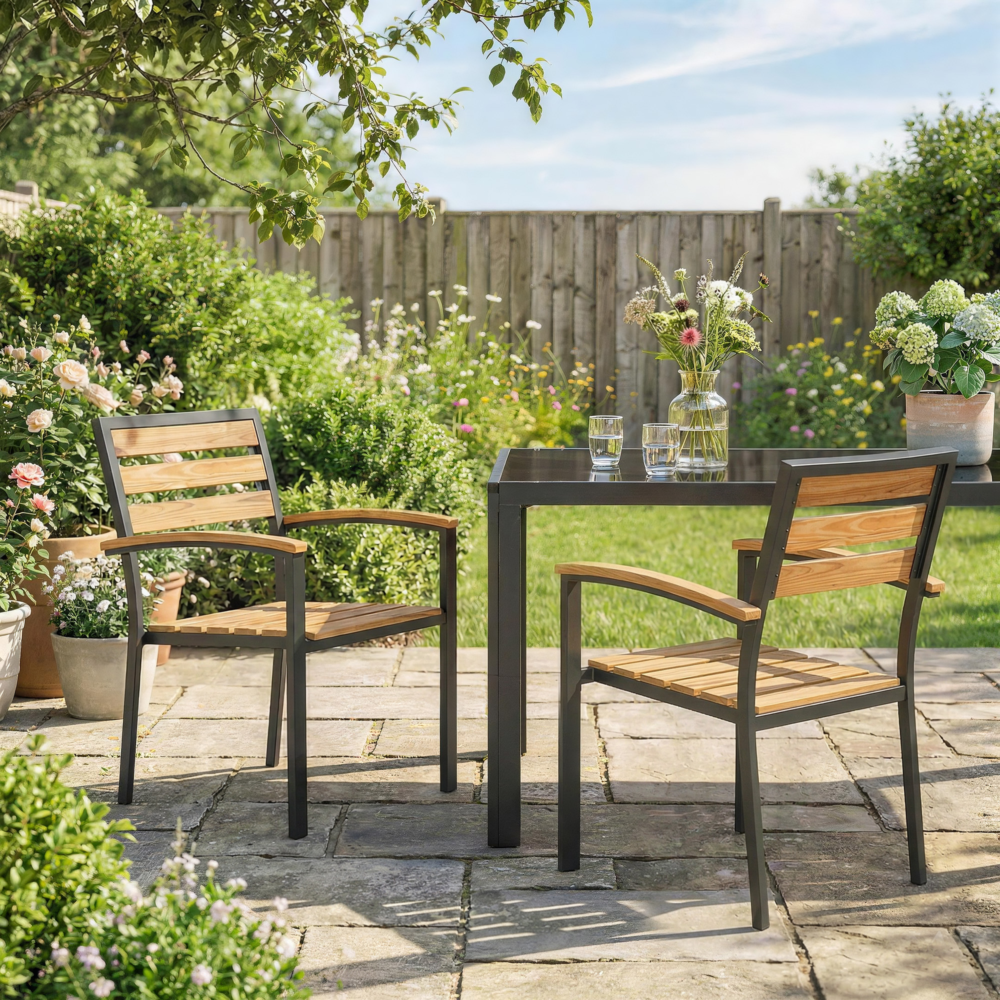  Set de 2 Scaune Stivuibile pentru Exterior din Lemn cu Finisaj Natural. [8]