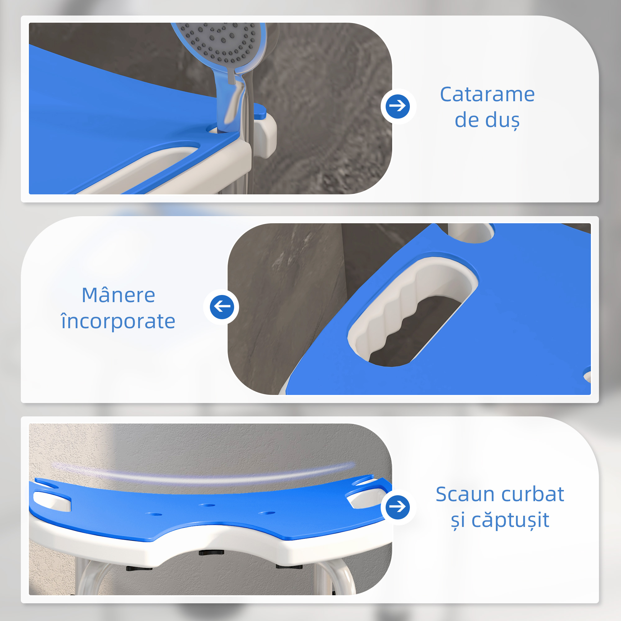  Taburet de dus reglabil pe inaltime cu maner, sezut captusit in forma de U si picioare antiderapante, albastru [6]
