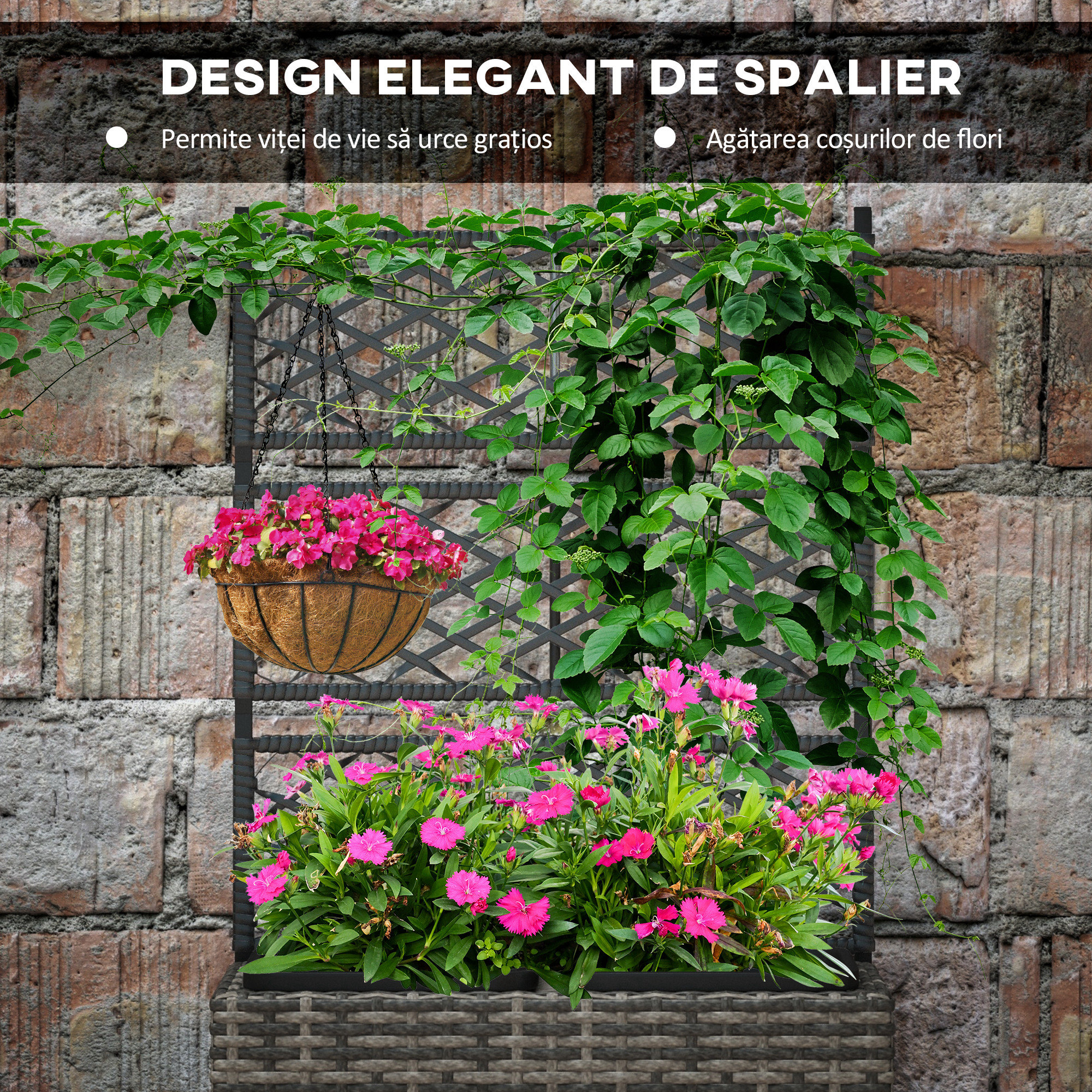  Pat De Flori De Sine Statator Cu Doua Cutii De Plante Pentru Gradina 57x30x107cm Mixt Gri [5]