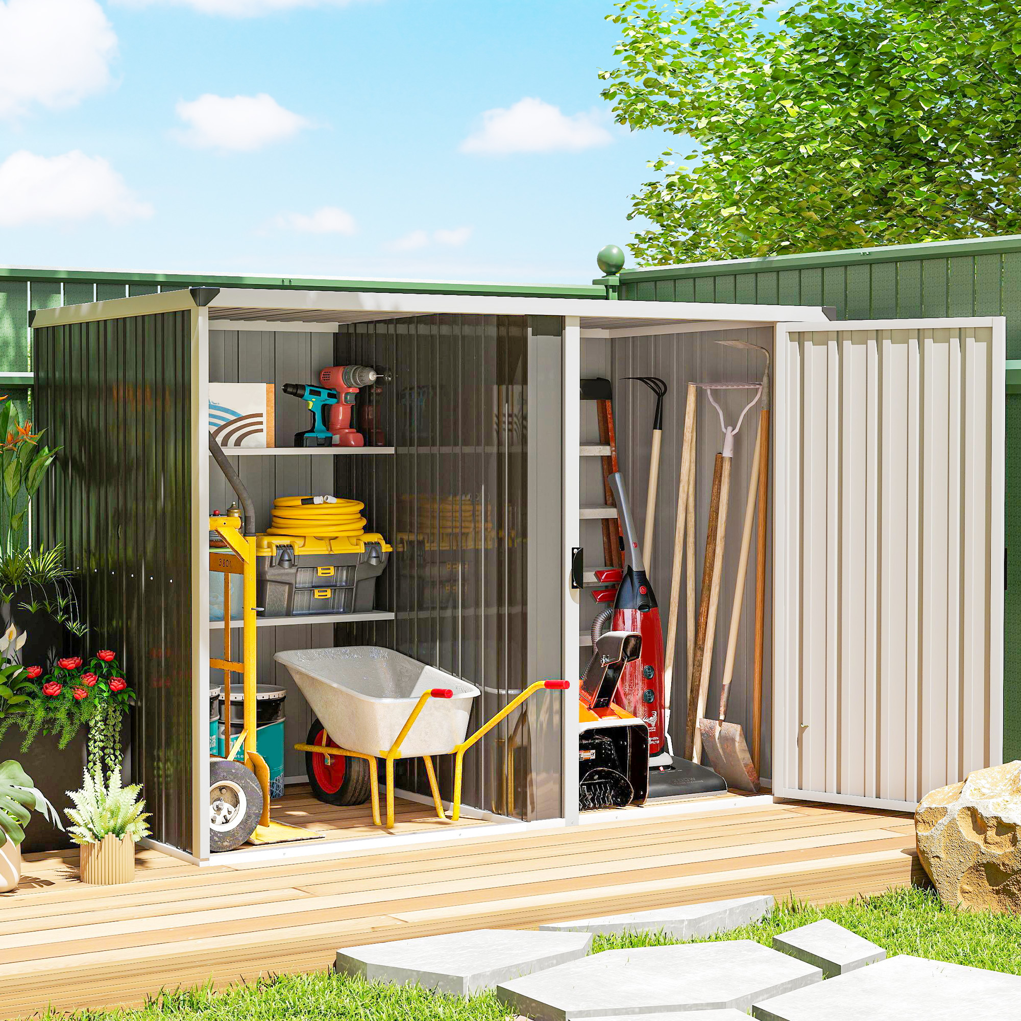  sopron de Gradina din Otel Galvanizat, Usa Blocabila, 231 x 125 x 162 cm, Gri inchis [1]