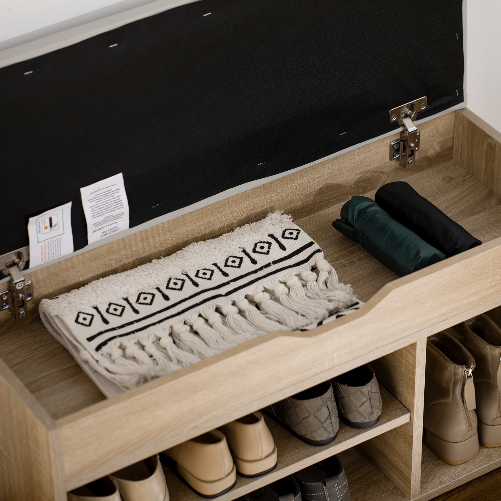  Banca pentru Pantofi cu 3 Compartimente, Spatiu Ascuns si sezut din Piele PU, 80x30x43 cm, Lemn Natural [7]