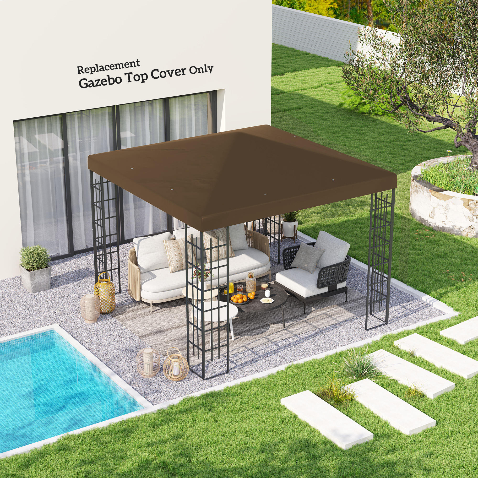  Acoperire pentru Foisor de Gradina 3x3 m din Material Oxford 600D cu Orificii de Drenaj, Maro [1]