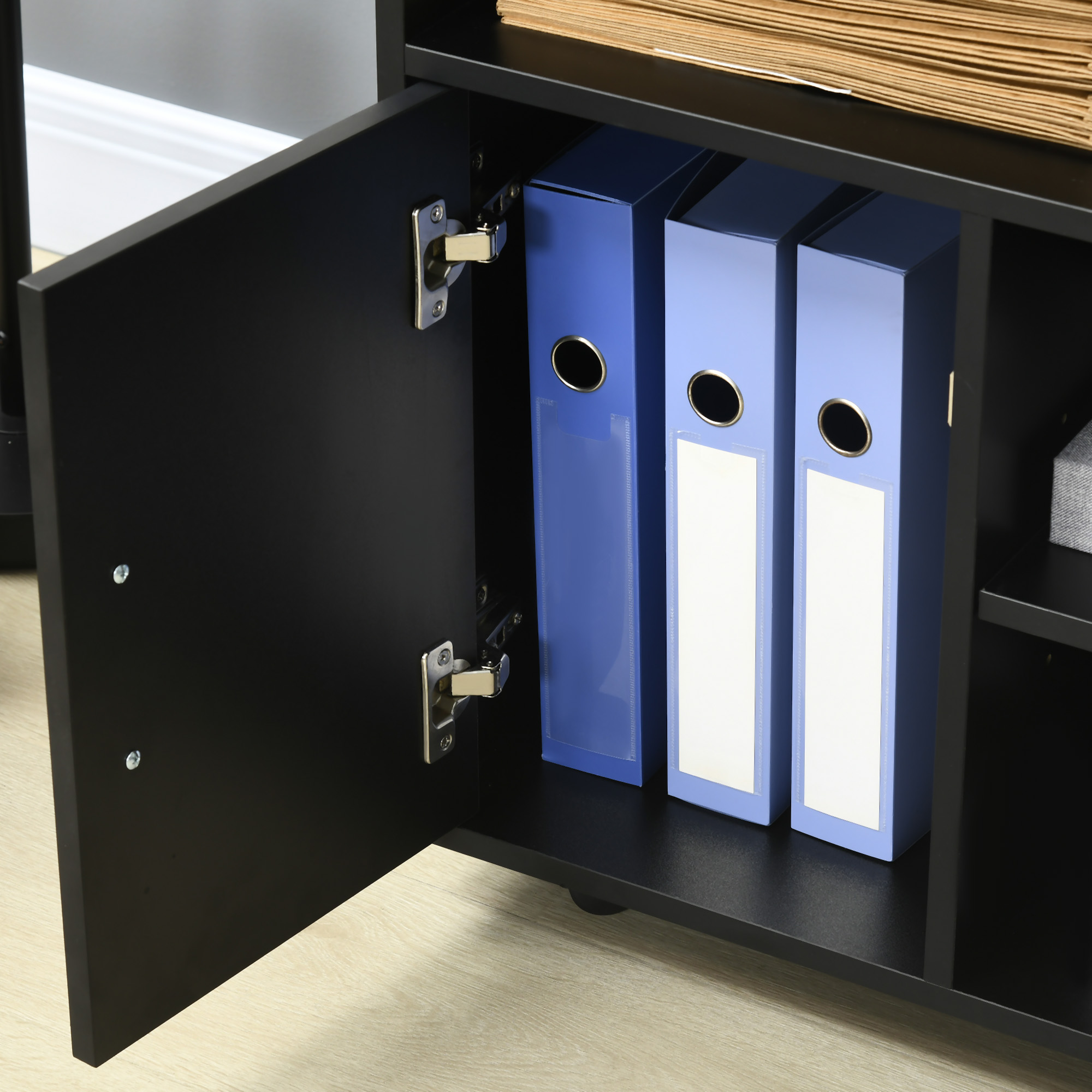  Suport de imprimanta organizator birou dulap usa 3 nise + blat mare panouri particule negru [6]