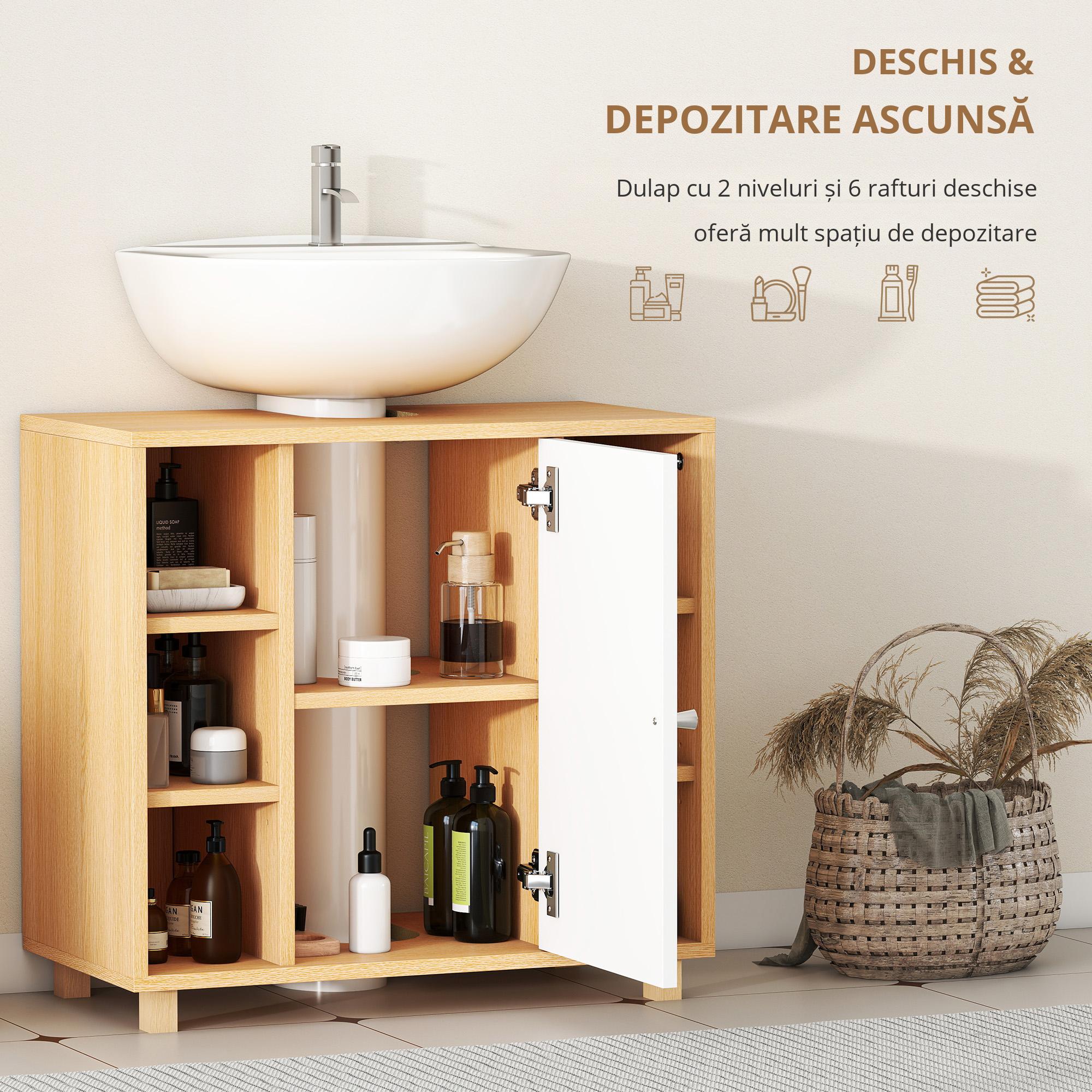  Dulap Sub Chiuveta cu 2 Usi cu inchidere Lenta si 6 Rafturi Lemn natural [4]