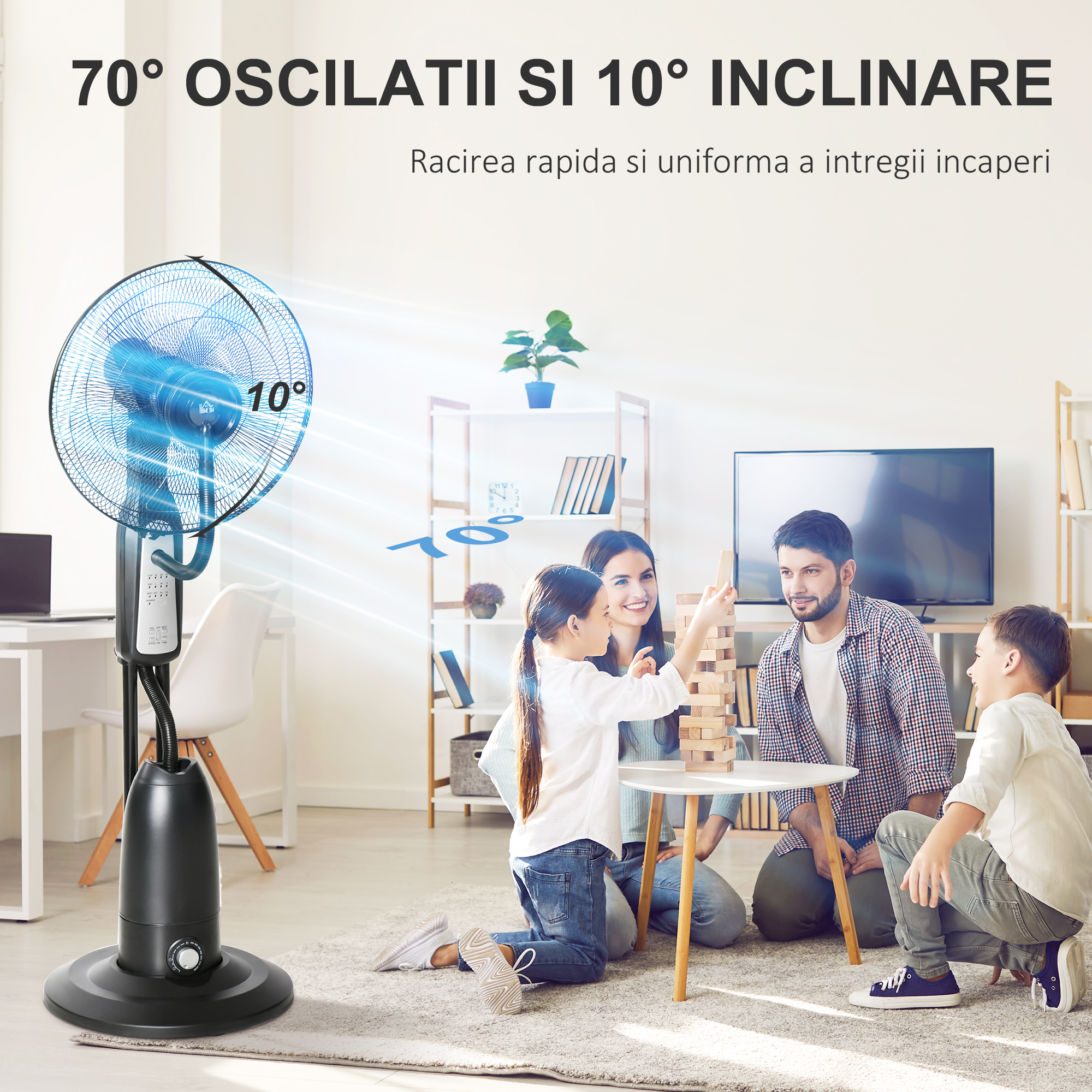  Ventilator Oscilant Reglabil cu Nebulizator 3 moduri si cronometru , Ф44.5x120cm Negru [5]