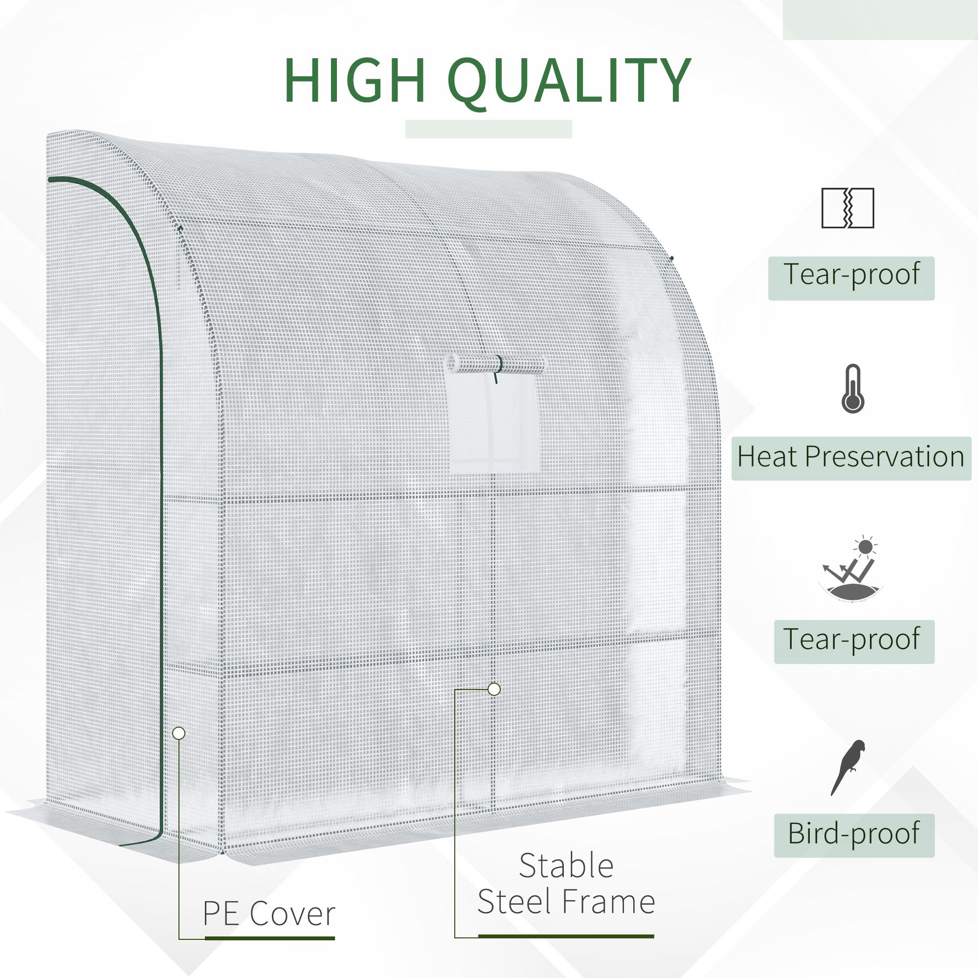  7' x 3' x 7' Outdoor Walk-In Greenhouse, Plant Nursery with Roll-up Windows, PE Cover, and 3 Wire Shelves, White [3]