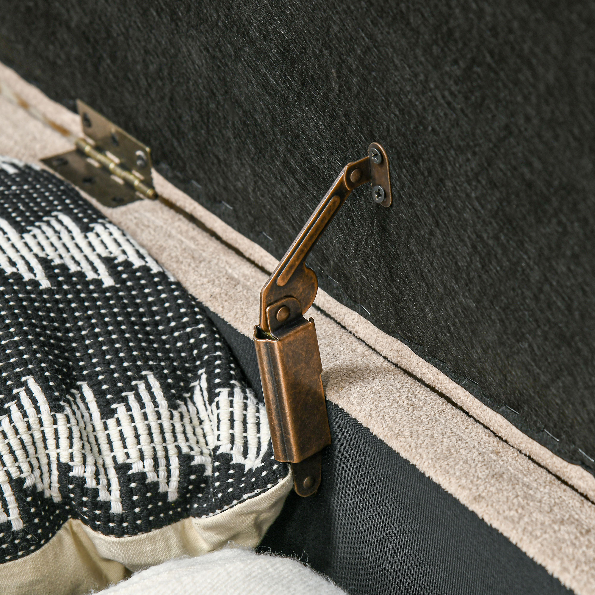  Banca cu Spatiu de Depozitare Ascuns, Banca Tapitata cu Picioare din Lemn si Poliester, 110x40x43 cm, Bej [7]