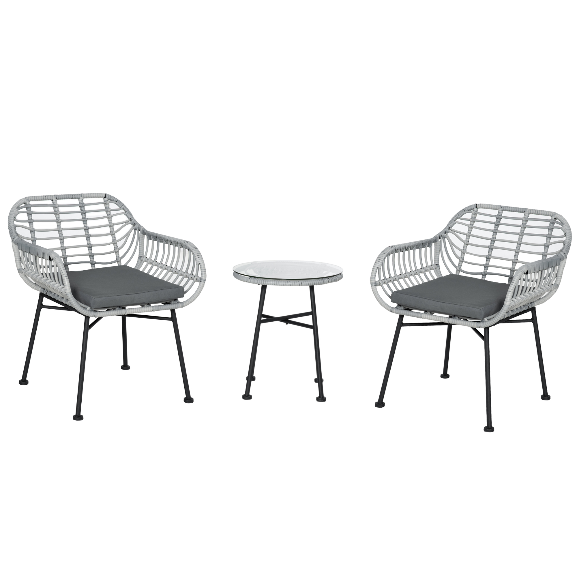Gradina & balcon -  Set Mobilier de Gradina din Ratan PE de 3 Piese, Salon in Aer Liber cu 2 Scaune si Masa cu Blat de Sticla pentru Terasa si Bistrò, Gri