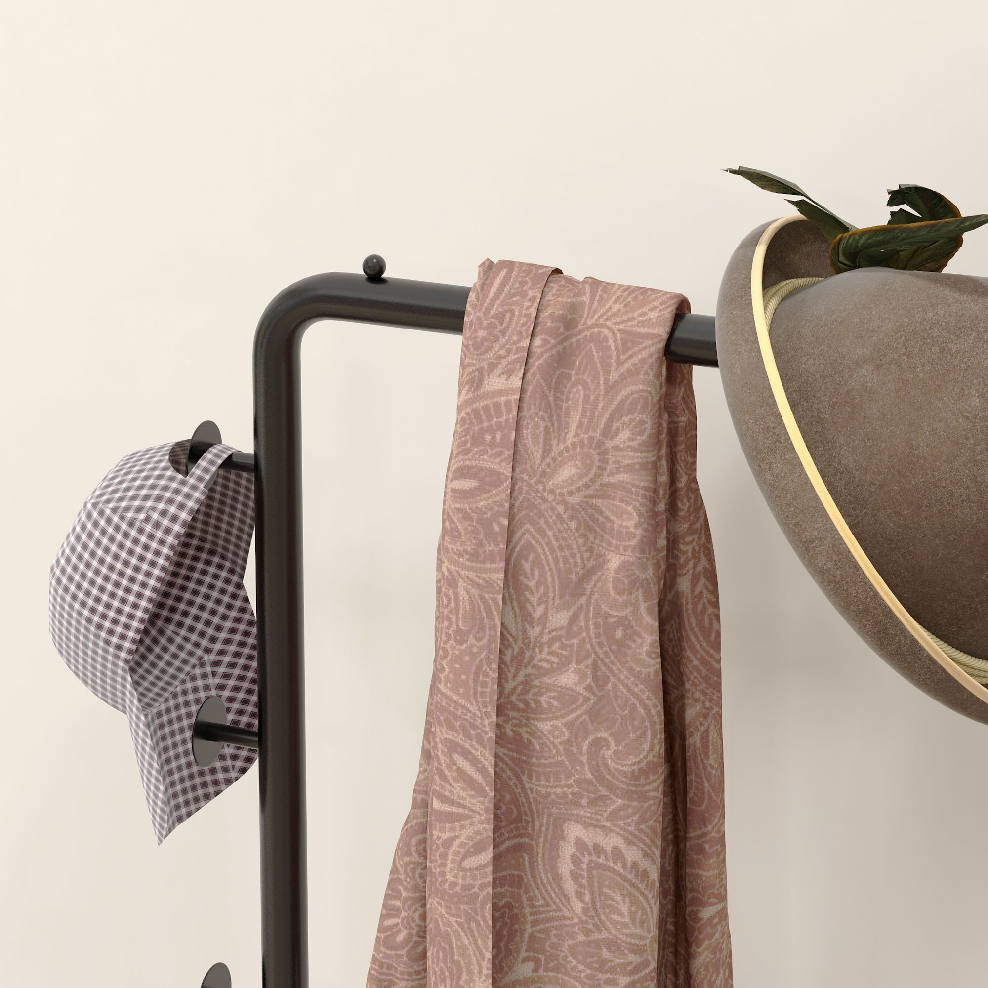  Cuier de Podea in Forma de C cu 3 Carlige, Baza din piatra si Picioare Antiderapante, 45x28x148 cm, Negru [7]