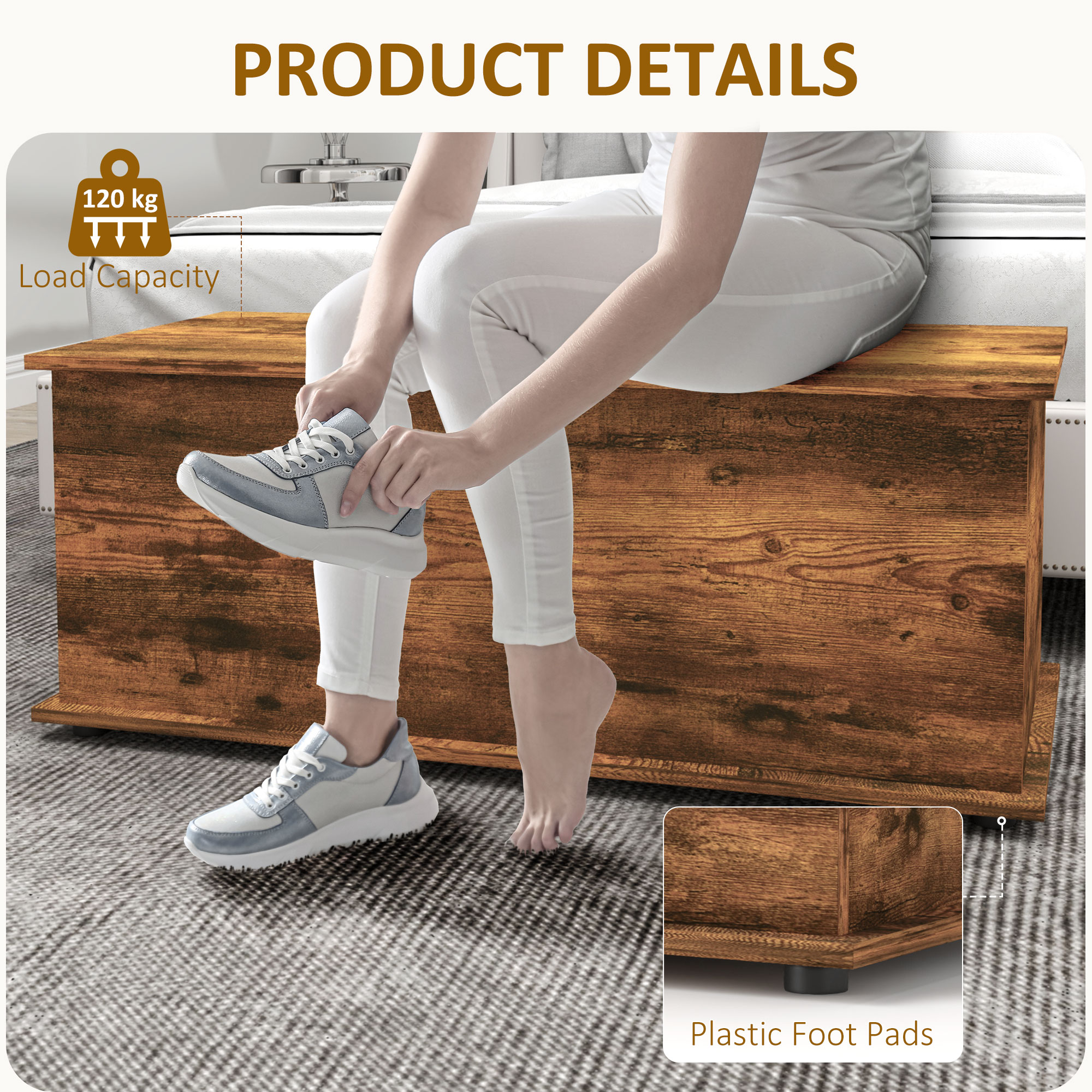  Banca de depozitare cu capacitate de 120 kg pentru dormitor si hol, din lemn, 100x40x40 cm, maro [5]