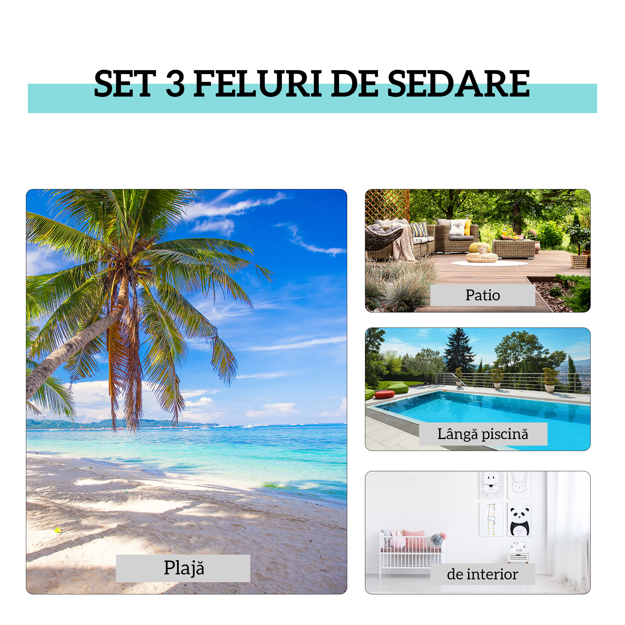  Set de 2 sezlonguri si Masuta cu Blat din Sticla, 59x169x66 cm, Crem [4]