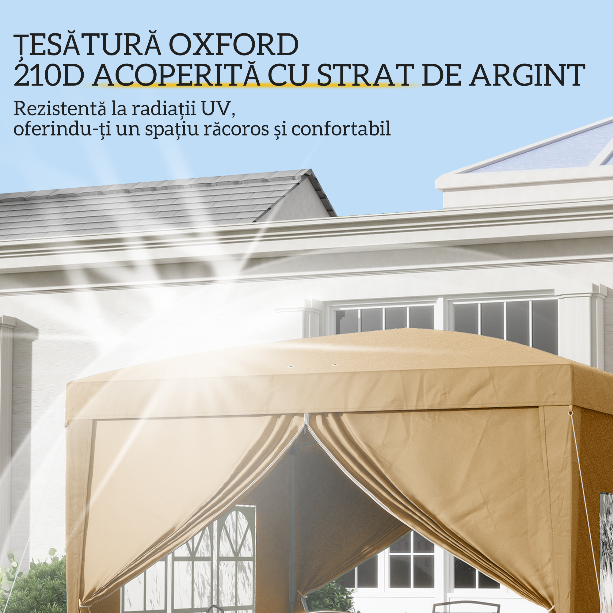 Foisor de gradina pliabil  din otel si tesatura Oxford cu funii si cuie incluse, 2,95x2,95x2,58 m, alb [4]