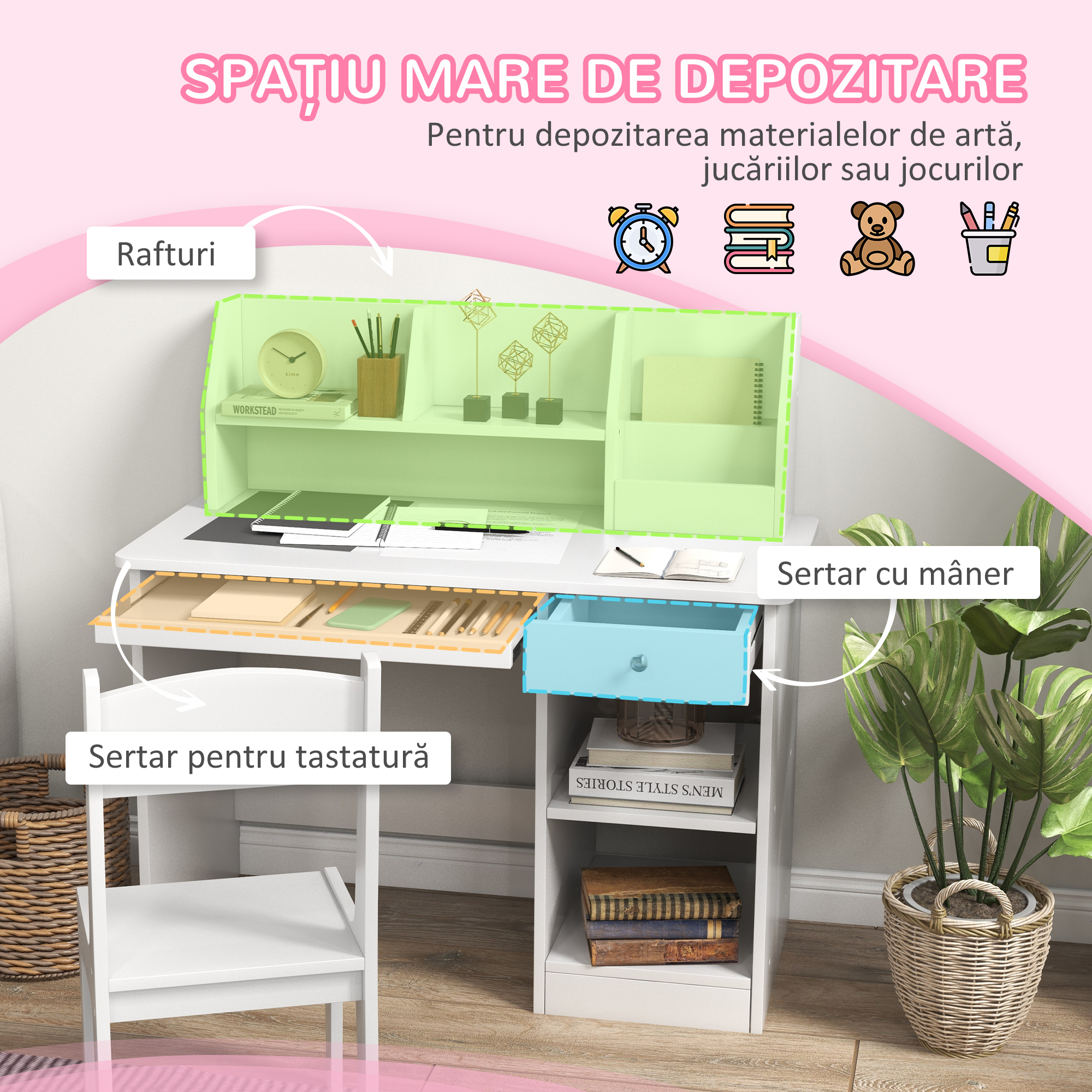  Masa & Scaun Birou Lemn - Copii 5-8 Ani, Stil scolar [3]