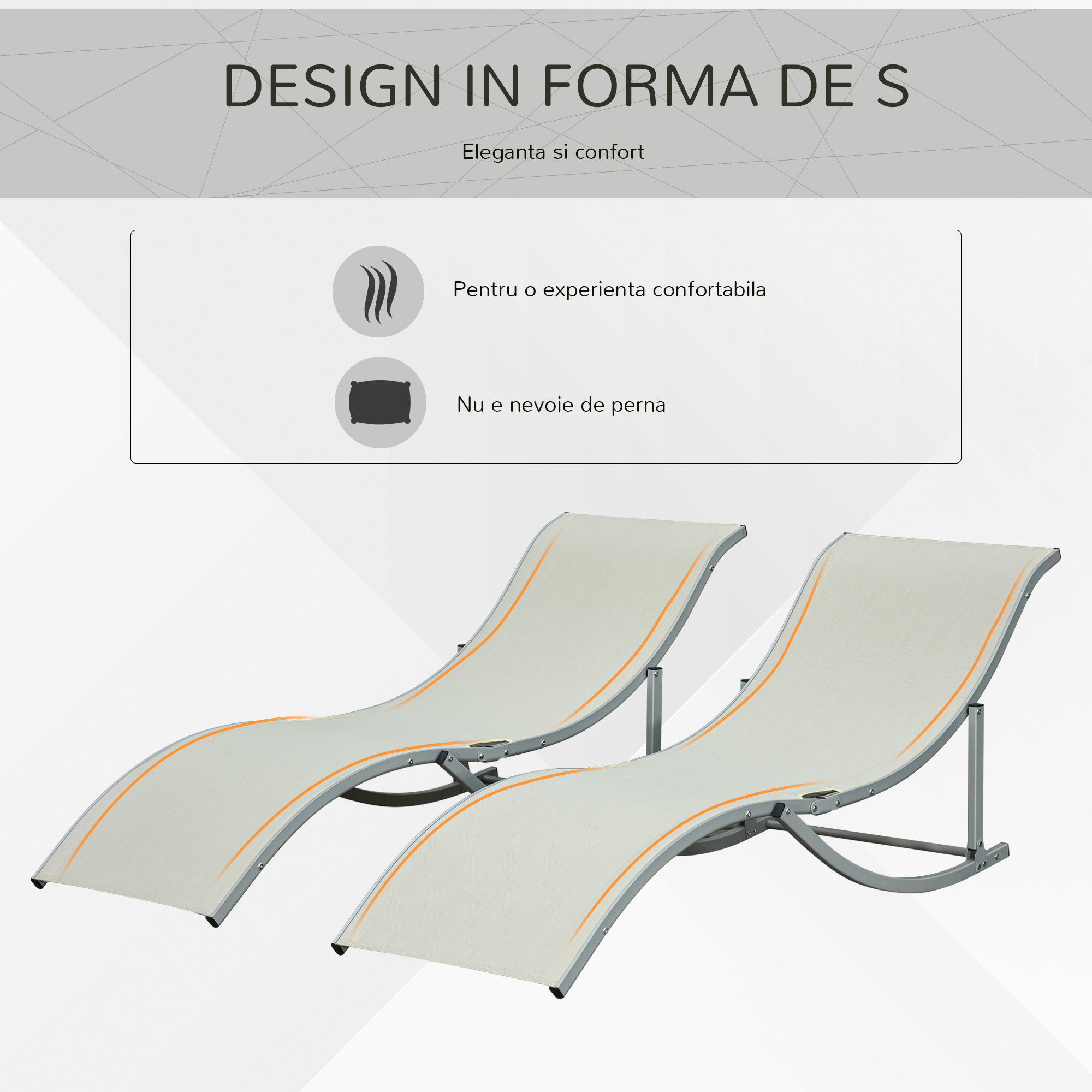  Set de 2 Sezlonguri de Gradina Pliabile din Aluminiu si Textilen Bej [3]