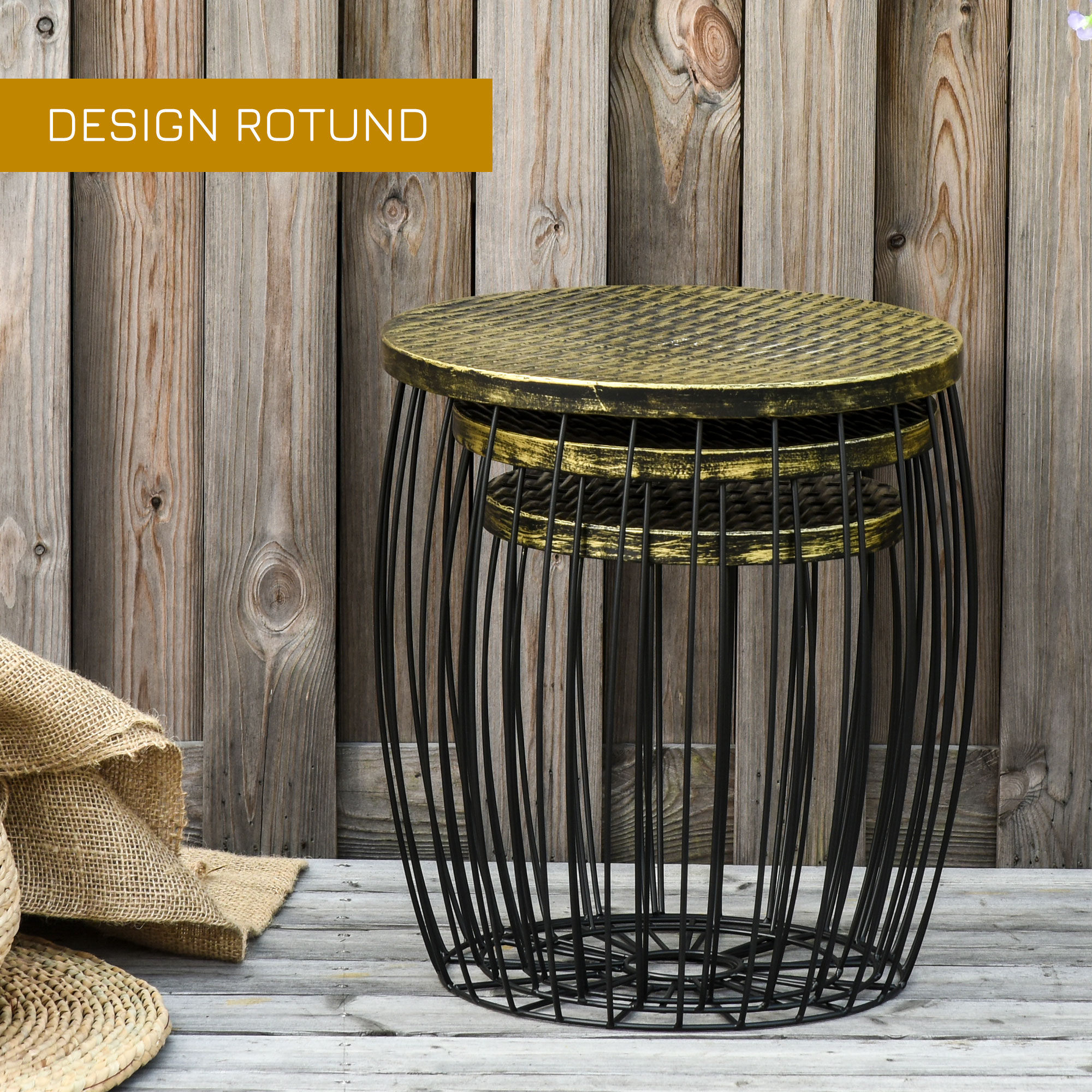  Set 3 Masute Gradina Stivuibile 38/31 cm - Negru [3]