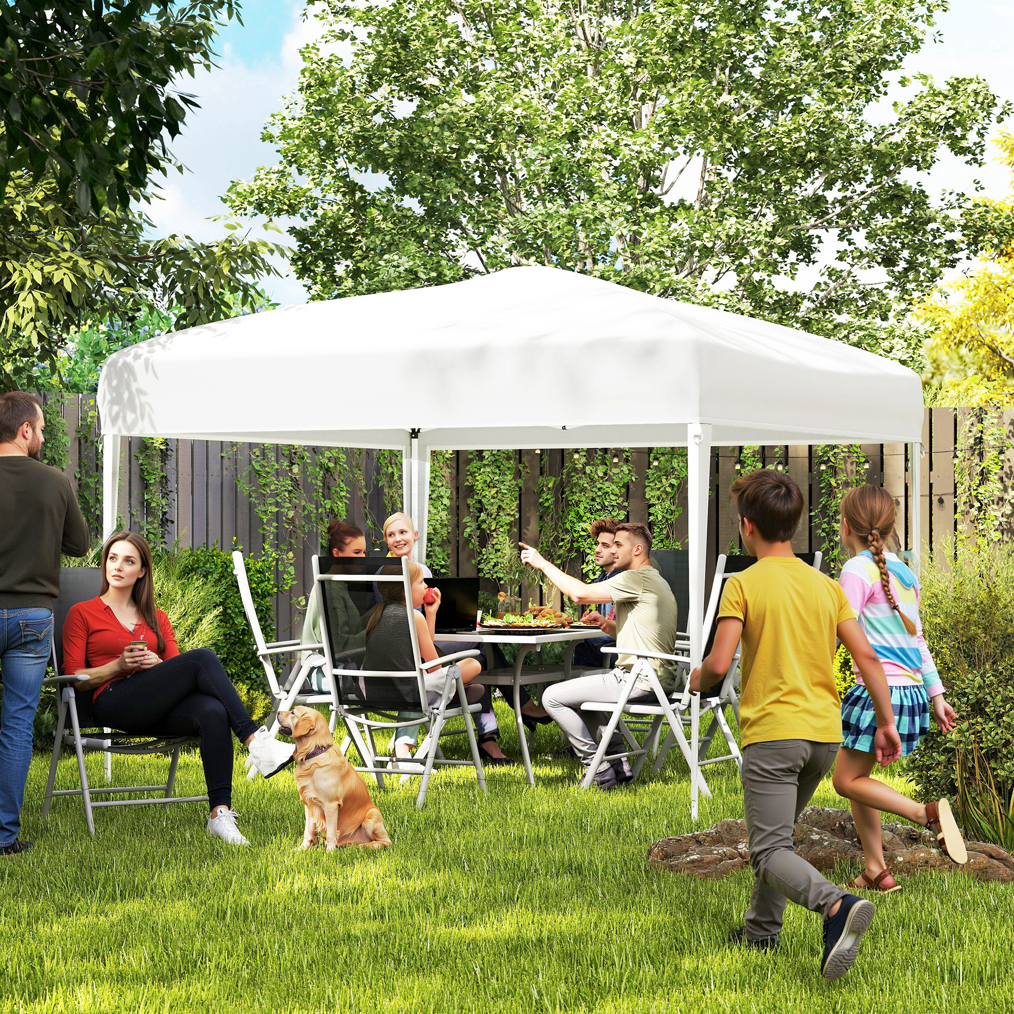 Gazebo Pliabil pentru Gradina  - Alb, 2.95x2.95m, cu Accesorii Incluse [1]