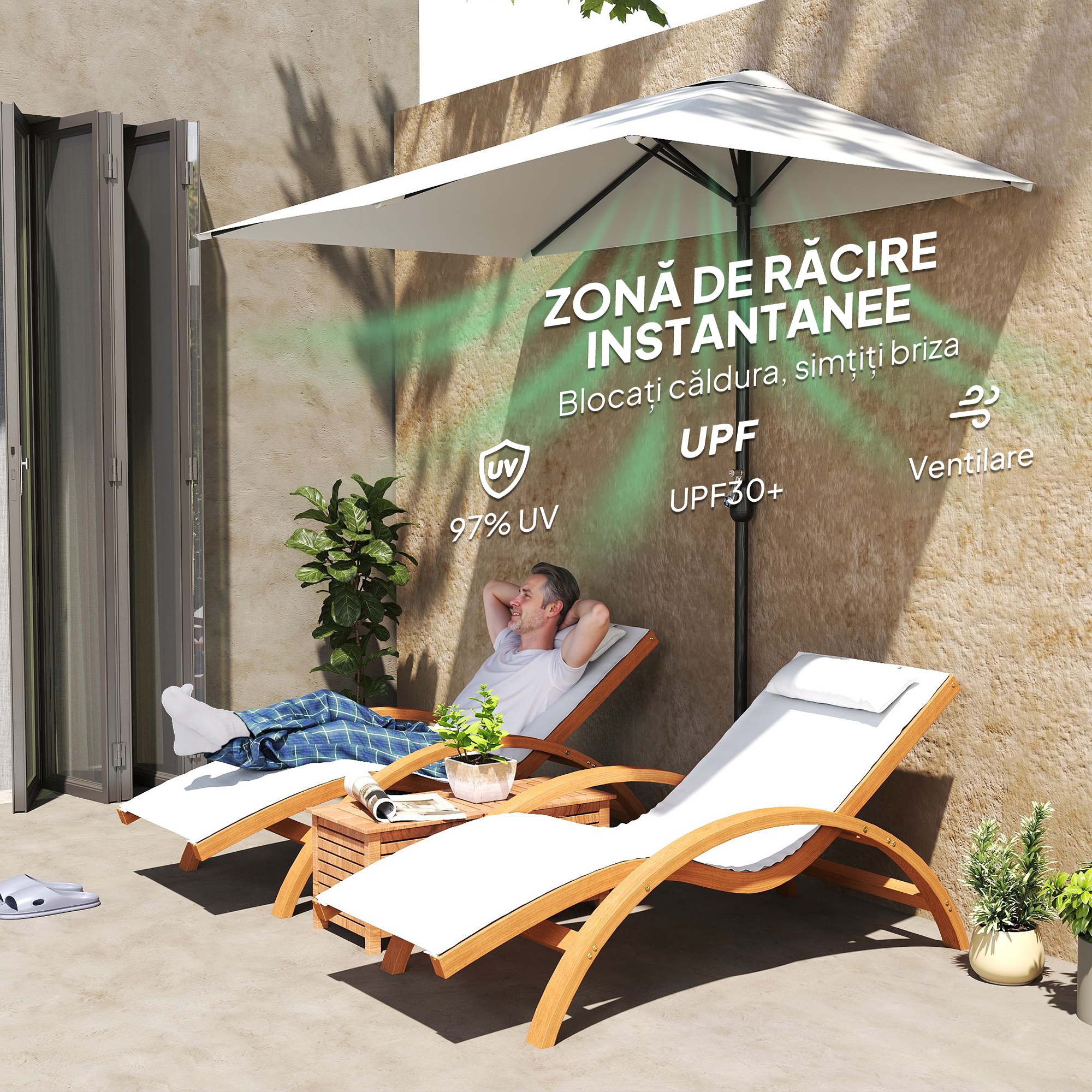  Umbrela de perete semiluna economisitoare de spatiu cu deschidere cu manivela, crem [4]