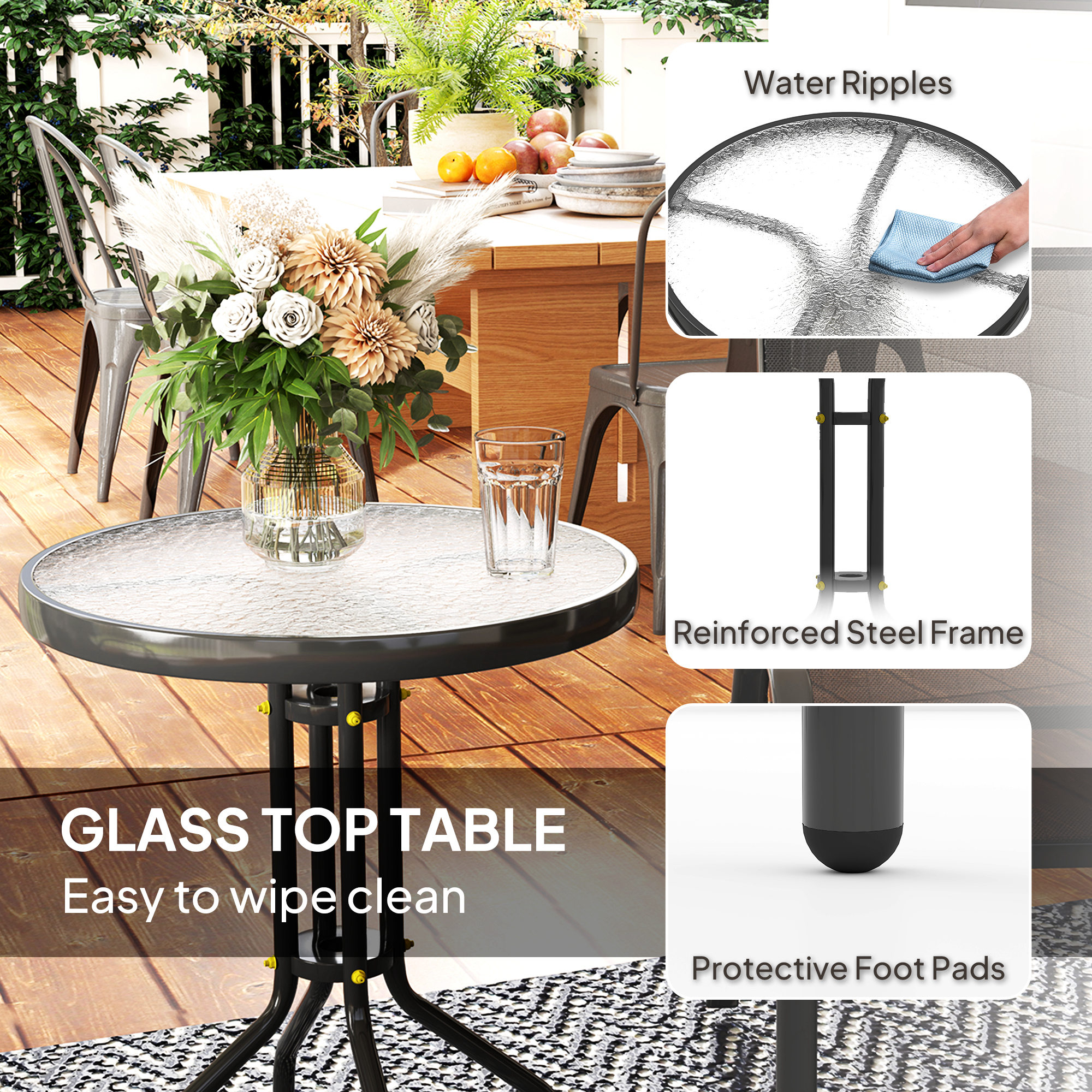  Set de Gradina 3 Piese cu 2 Scaune de Gradina 54x71x93 cm si Masuta Rotunda Ø60x71 cm din Otel Negru [6]