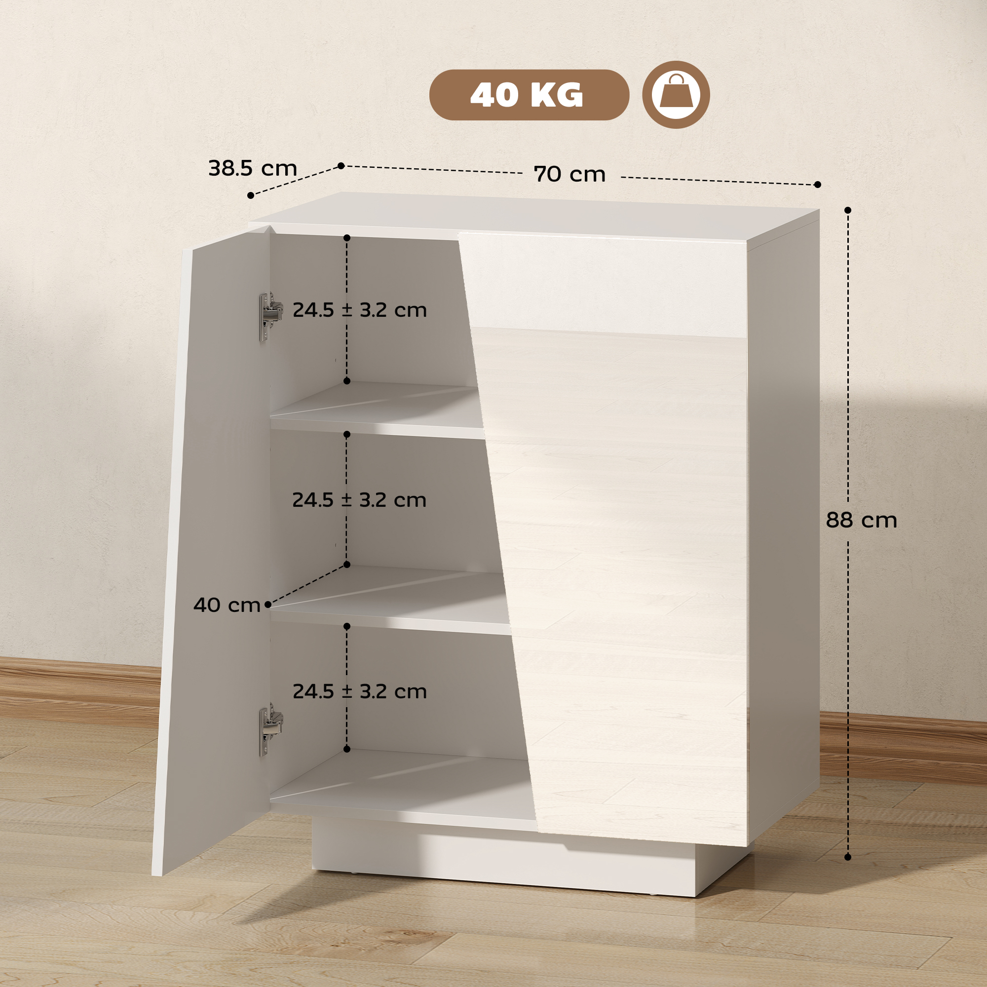  Dulap Alb 70×40×88 cm - Multifunctional cu Polita Reglabila [2]