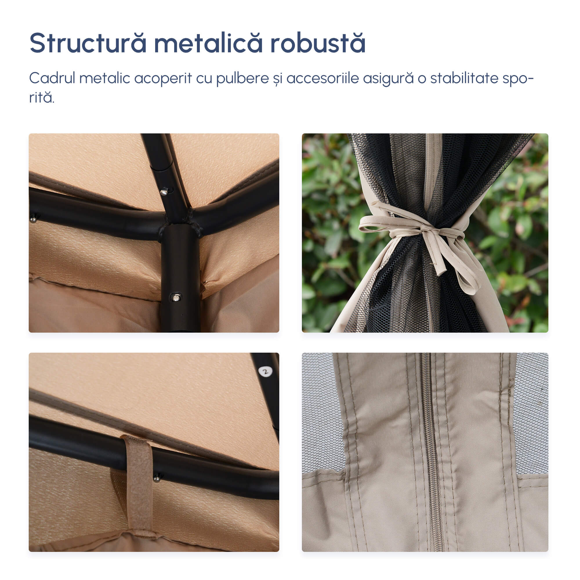  Foisor de Gradina cu Plasa de Tantari din Metal si Poliester 294x294cm [4]