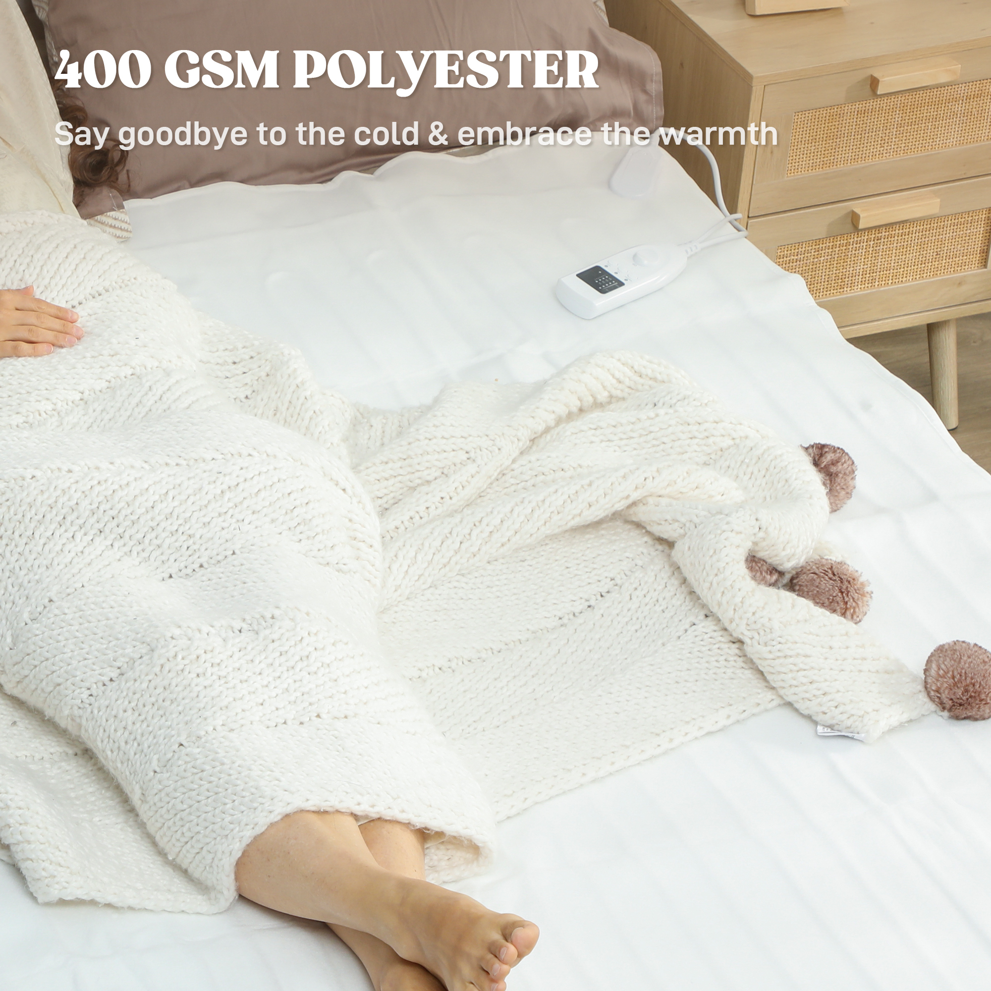  Patura electrica 160x140 cm cu 5 niveluri de incalzire si 2 zone de control independente, din poliester alb [3]