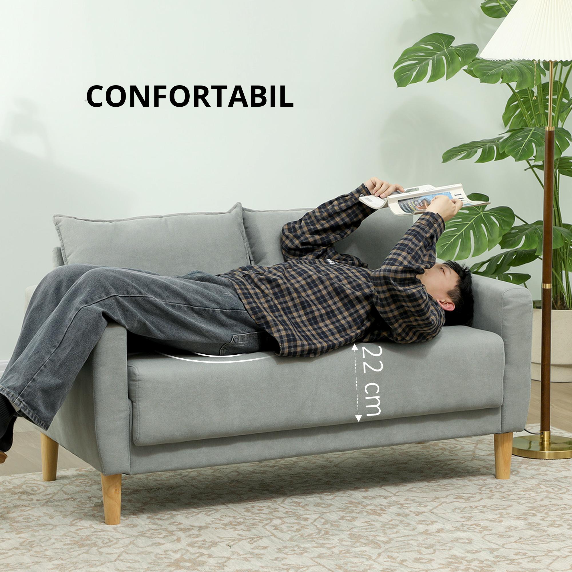  Divan cu 2 Locuri Catifelat cu Compartiment de Depozitare Inferior si Perne, 140x72x82 cm, Gri [3]