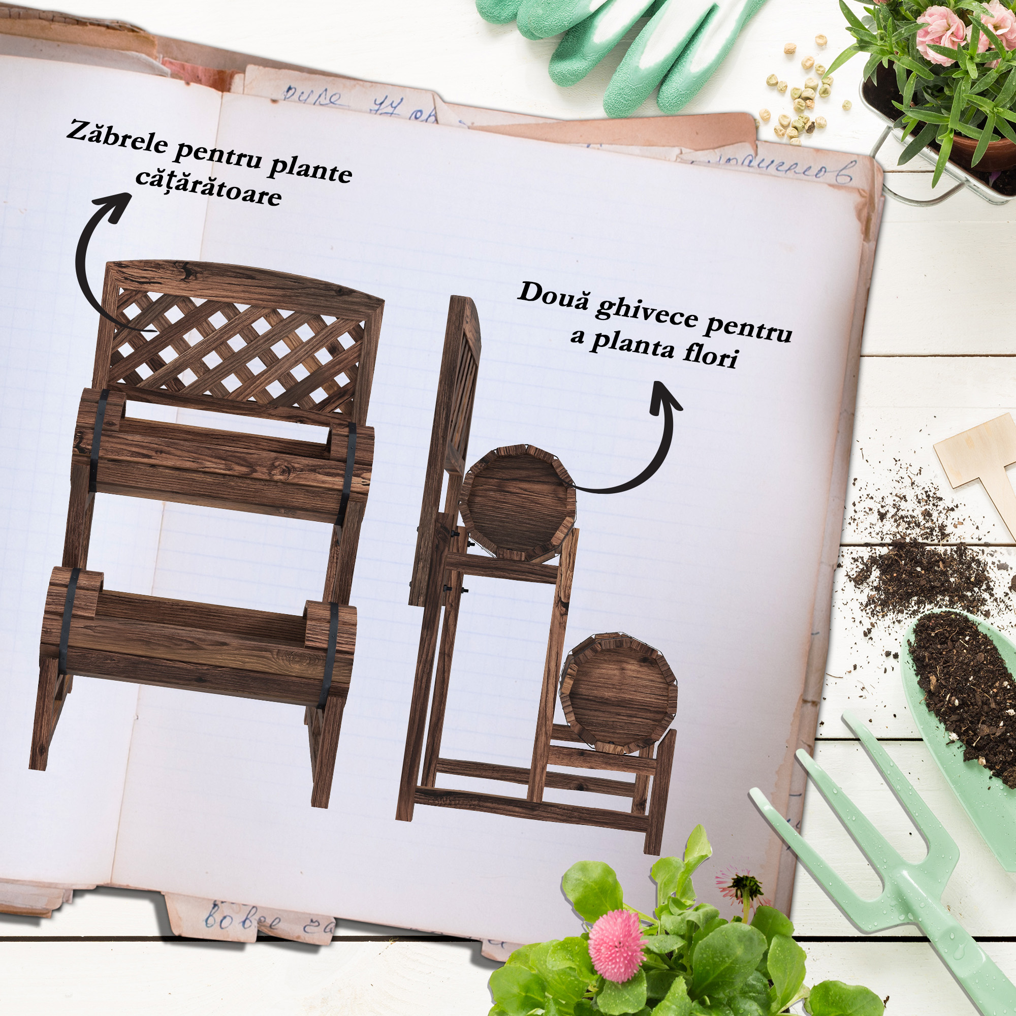  Strat inaltat de gradina cu grilaj pe 2 nivele, Jardinie [3]