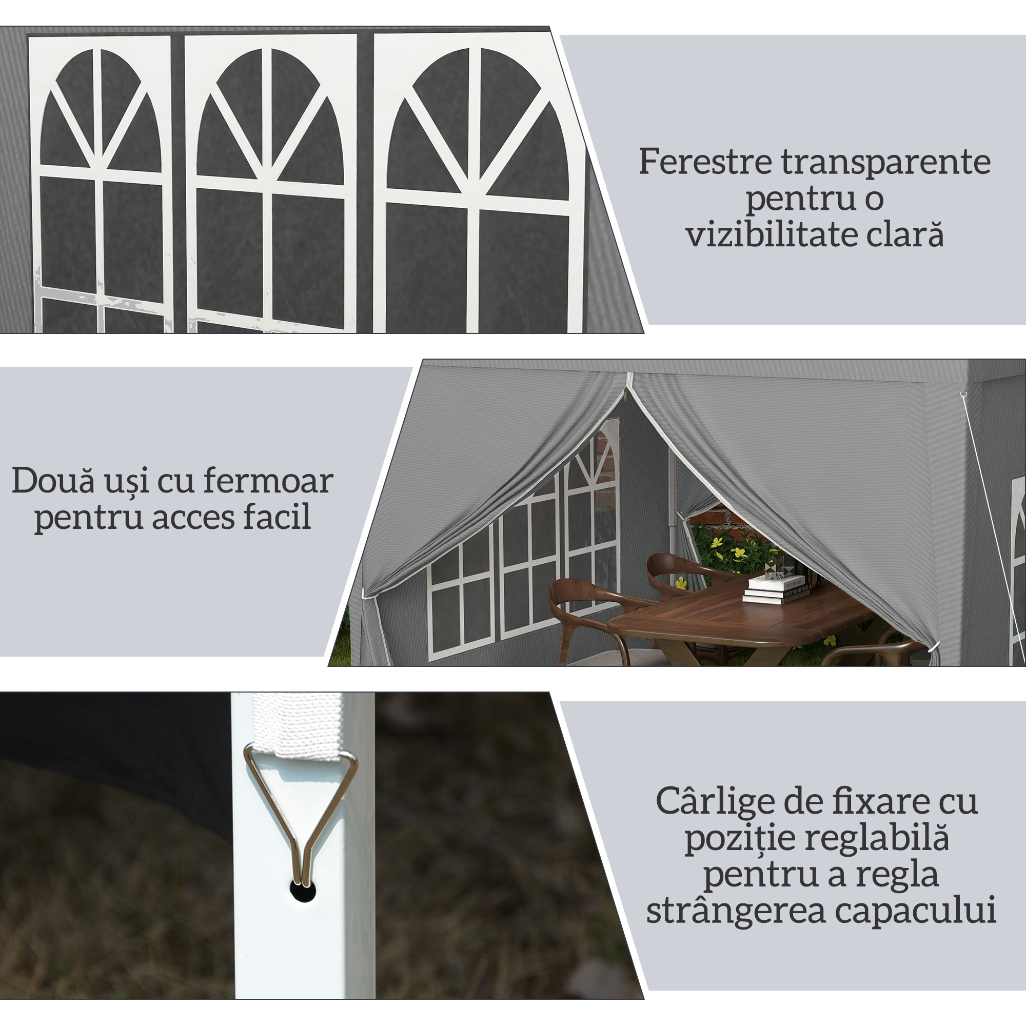  Foisor de Exterior 3x3 m Pliabil cu 4 Panouri Laterale, din Otel si Material Oxford, Gri Deschis [7]