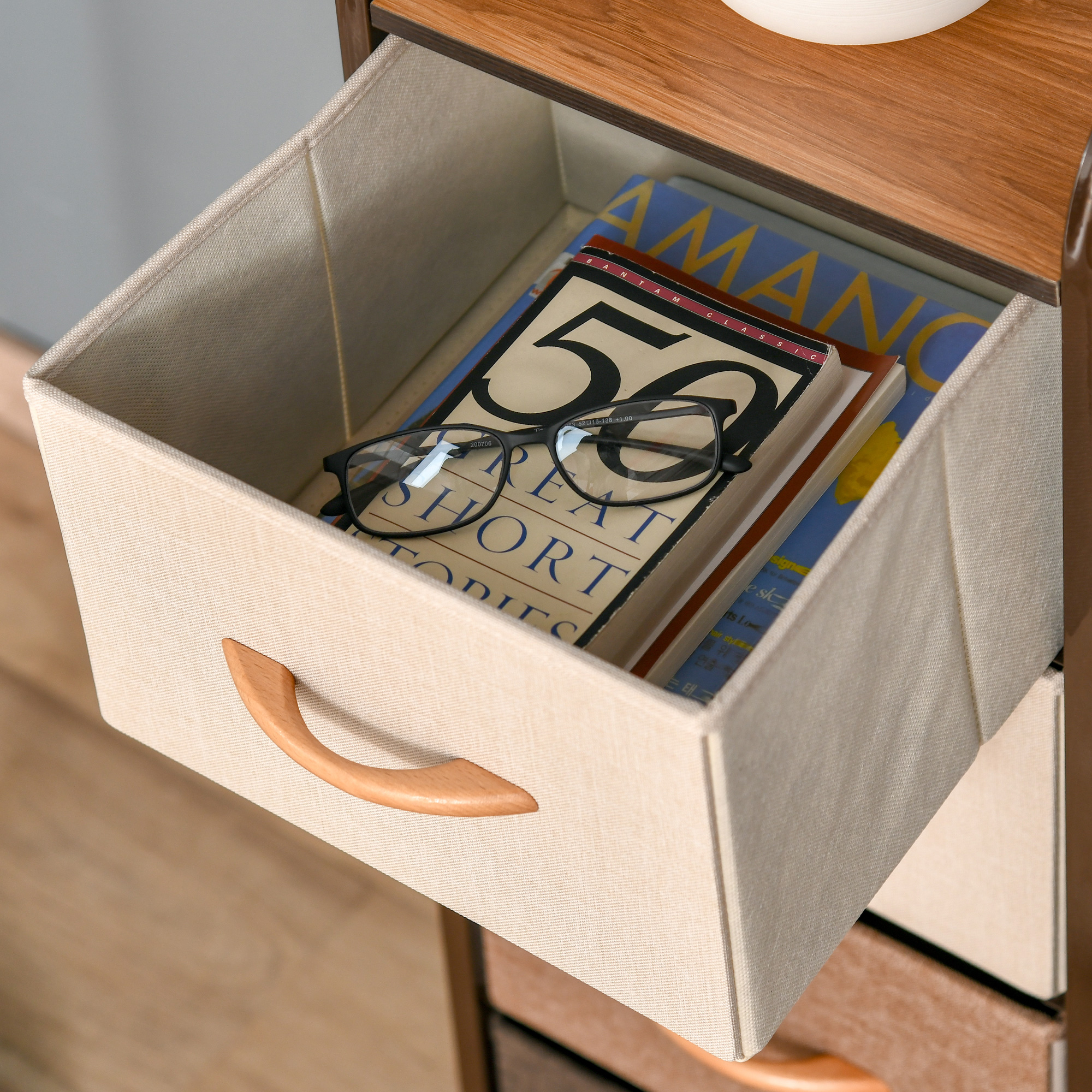  Comoda pentru Dormitor cu 4 Sertare Pliabile, Blat din Lemn si Cadru Metalic, 31x29x99 cm, Multicolor [8]