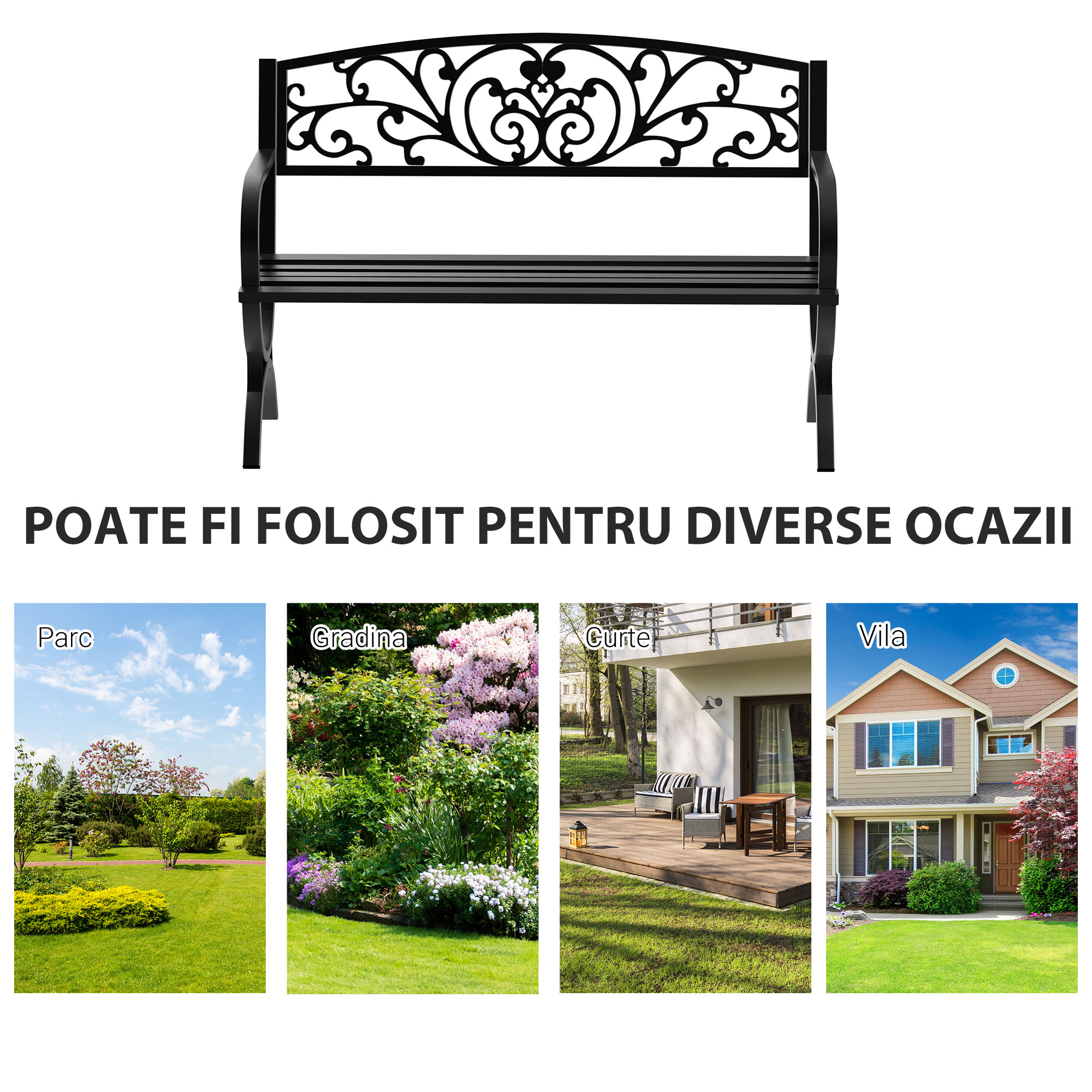  Banca Exterior Fonta 127×60×85 cm, Neagra [5]