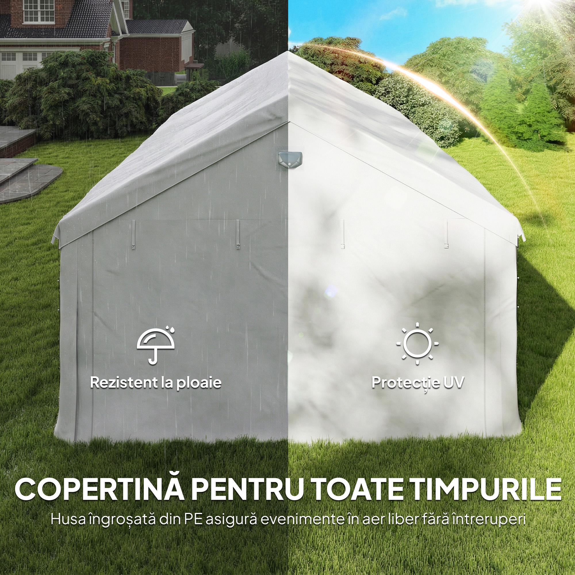  Cort pentru Petreceri 4x6 m cu Ferestre si 4 Pereti Laterali Demontabili, din Otel si PE, Alb [4]