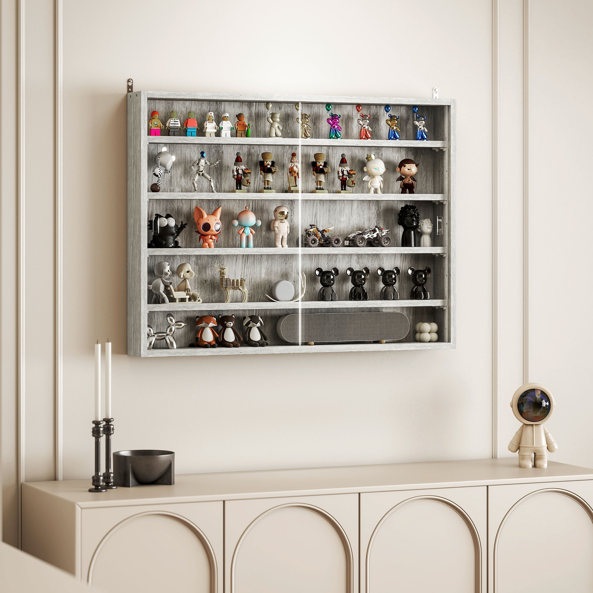  Dulap Tip Vitrina de Expozitie cu Rafturi Reglabile, Montata pe Perete, Negru [7]