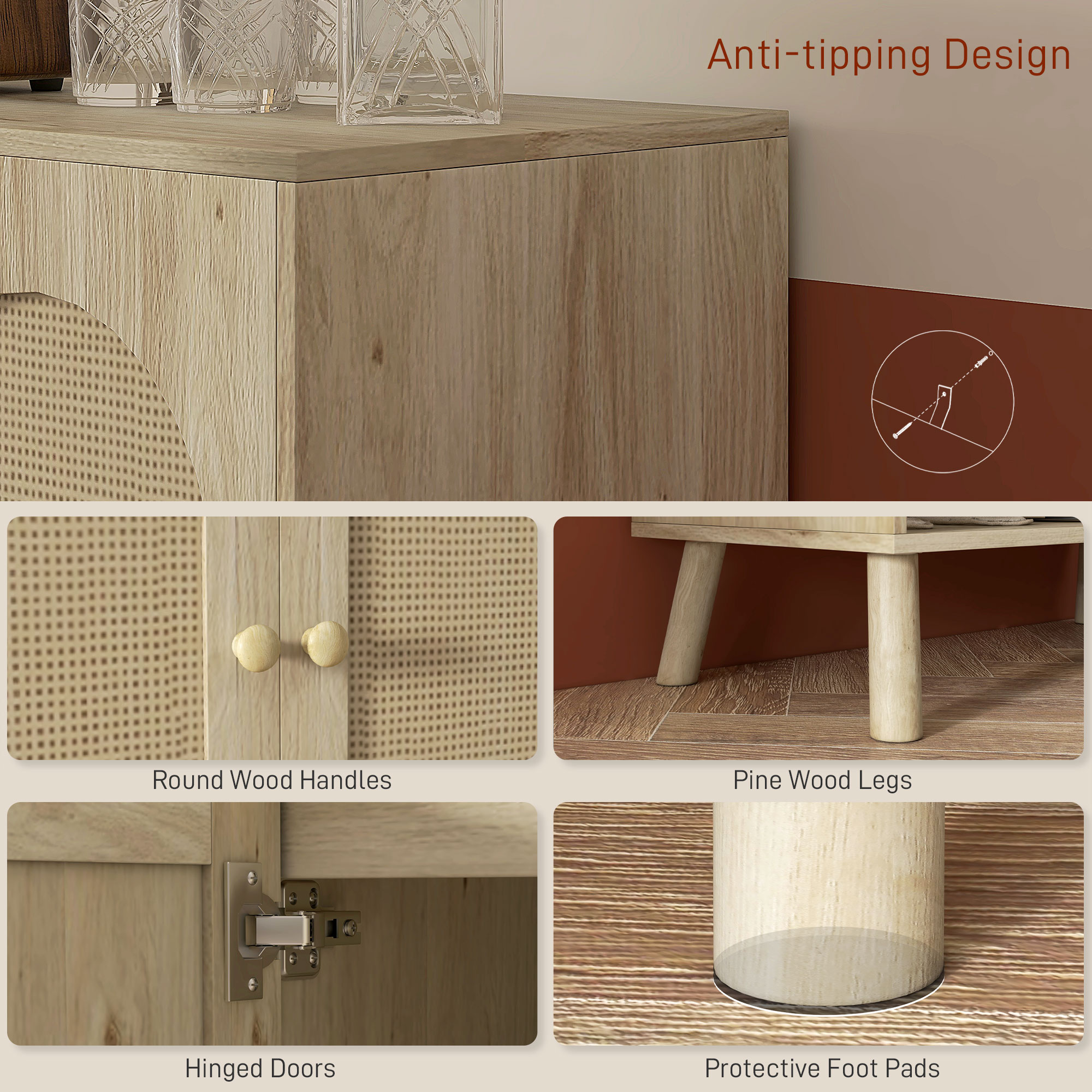  Dulap de depozitare Boho cu usi decorative din ratan [6]