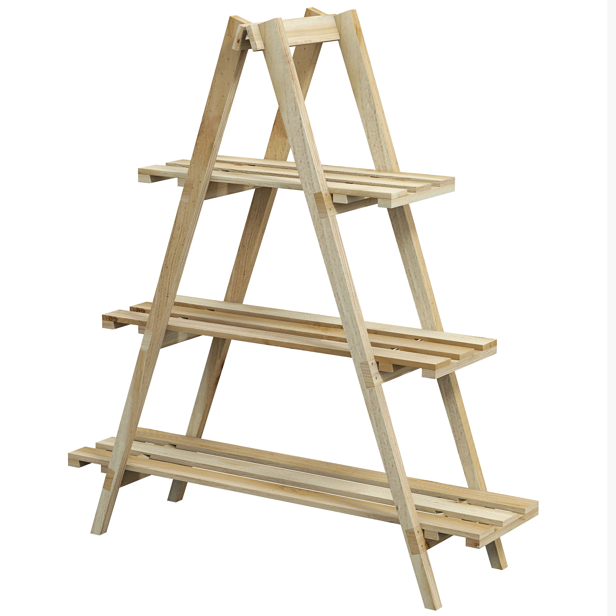 Living & hol -  Suport Vertical pentru Plante cu 3 Nivele din Lemn de Brad, 100x36x112 cm, Culoare Lemn Natural