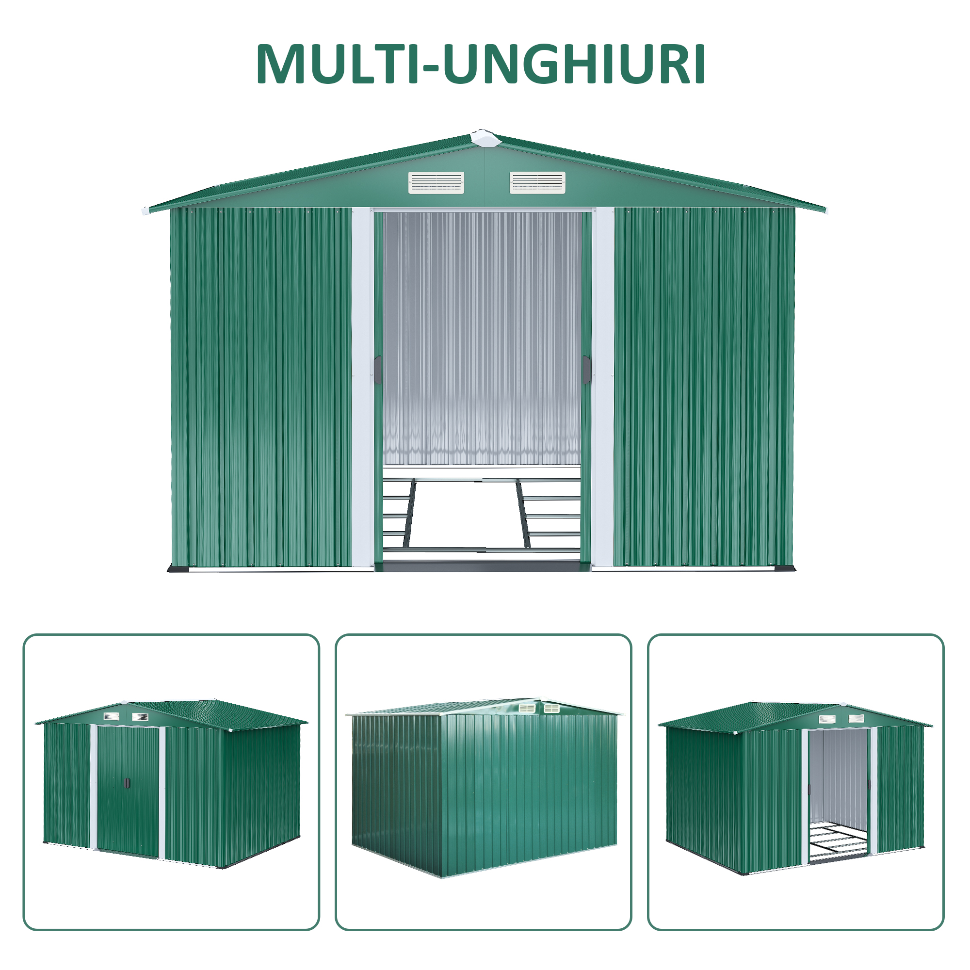  Dulap pentru Ustensile de Gradina din Latime din Otel, 246 x 192.5 x 177.5 cm, Verde [5]