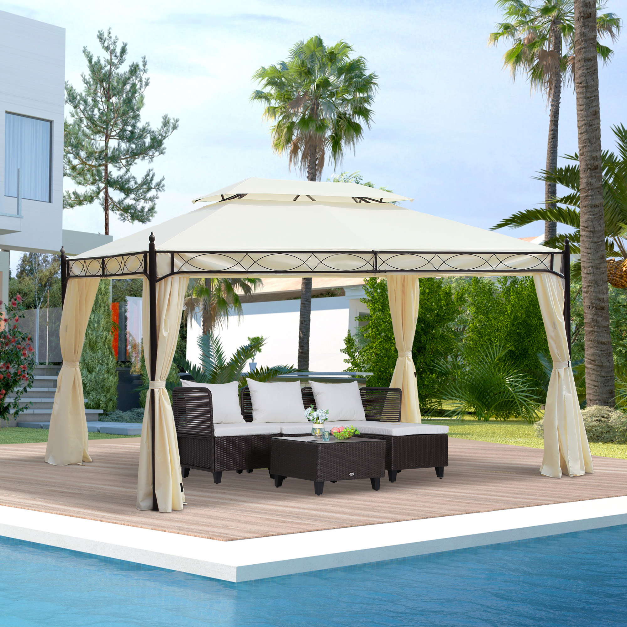  Foisor cu Dublu Acoperis si 4 Prelate Laterale, Crem, 3x4m [1]