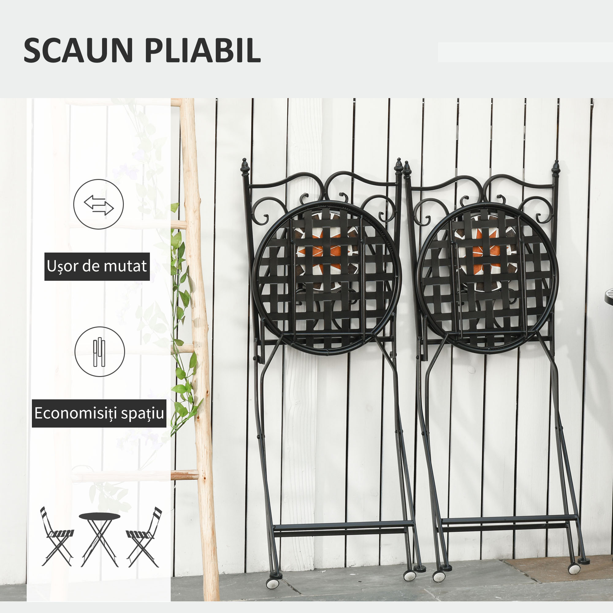  Mobilier Gradina 3 Piese - 2 Scaune & Masa Mozaic Metalica [3]