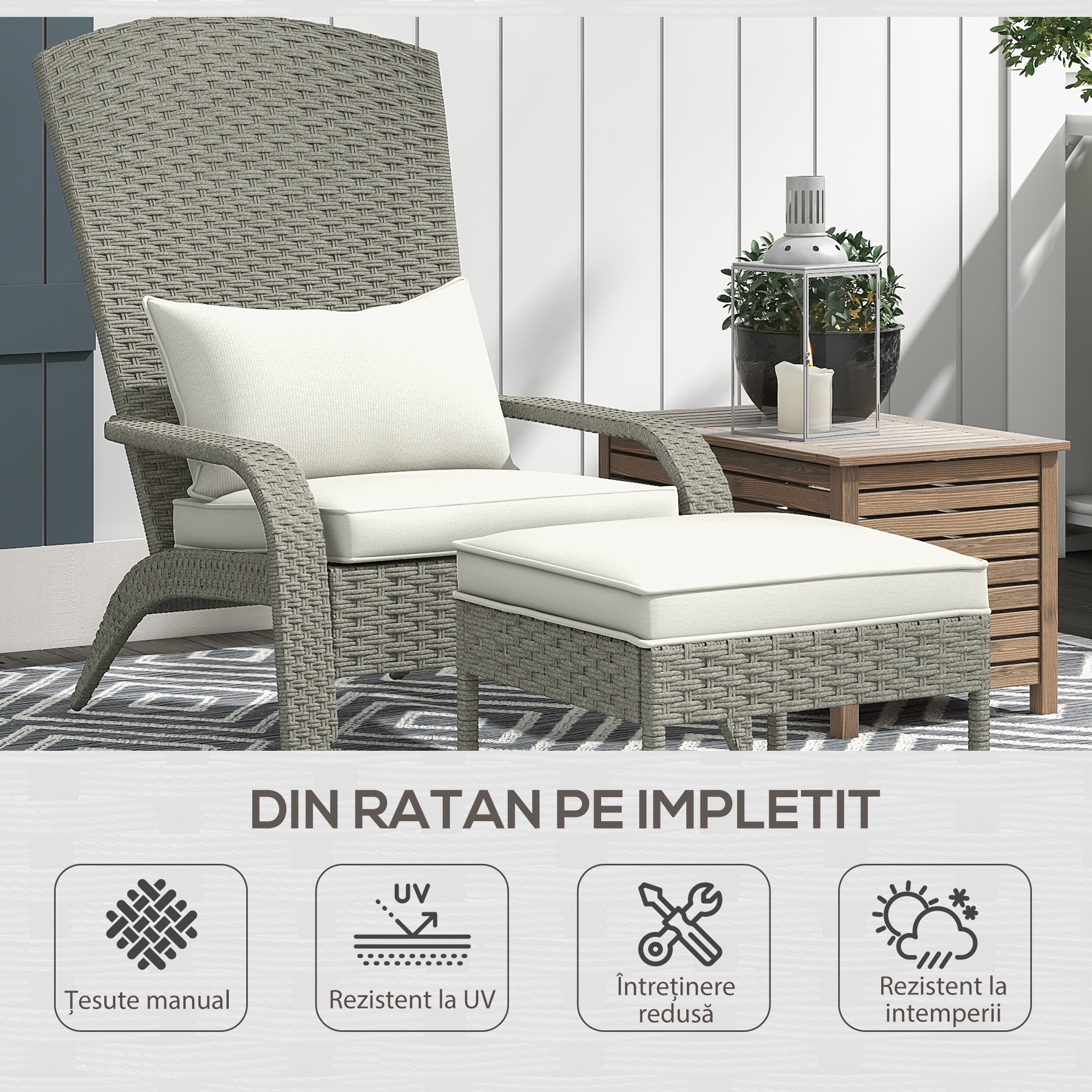  Scaun Adirondack cu taburet din rachita pentru terasa, S [3]