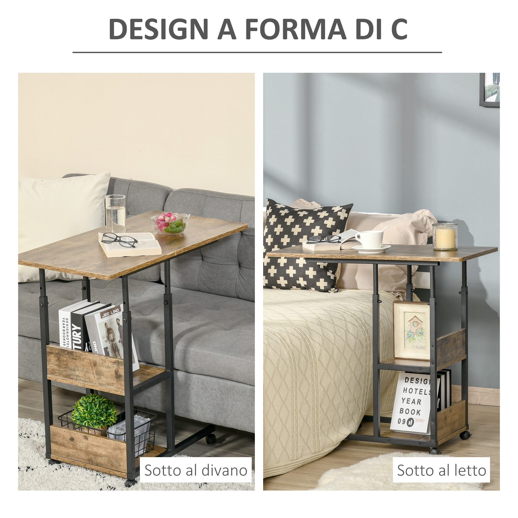  Masuta de Sufragerie, Noptiera cu Design Reglabil in Inaltime, Maro stil Rustic [3]