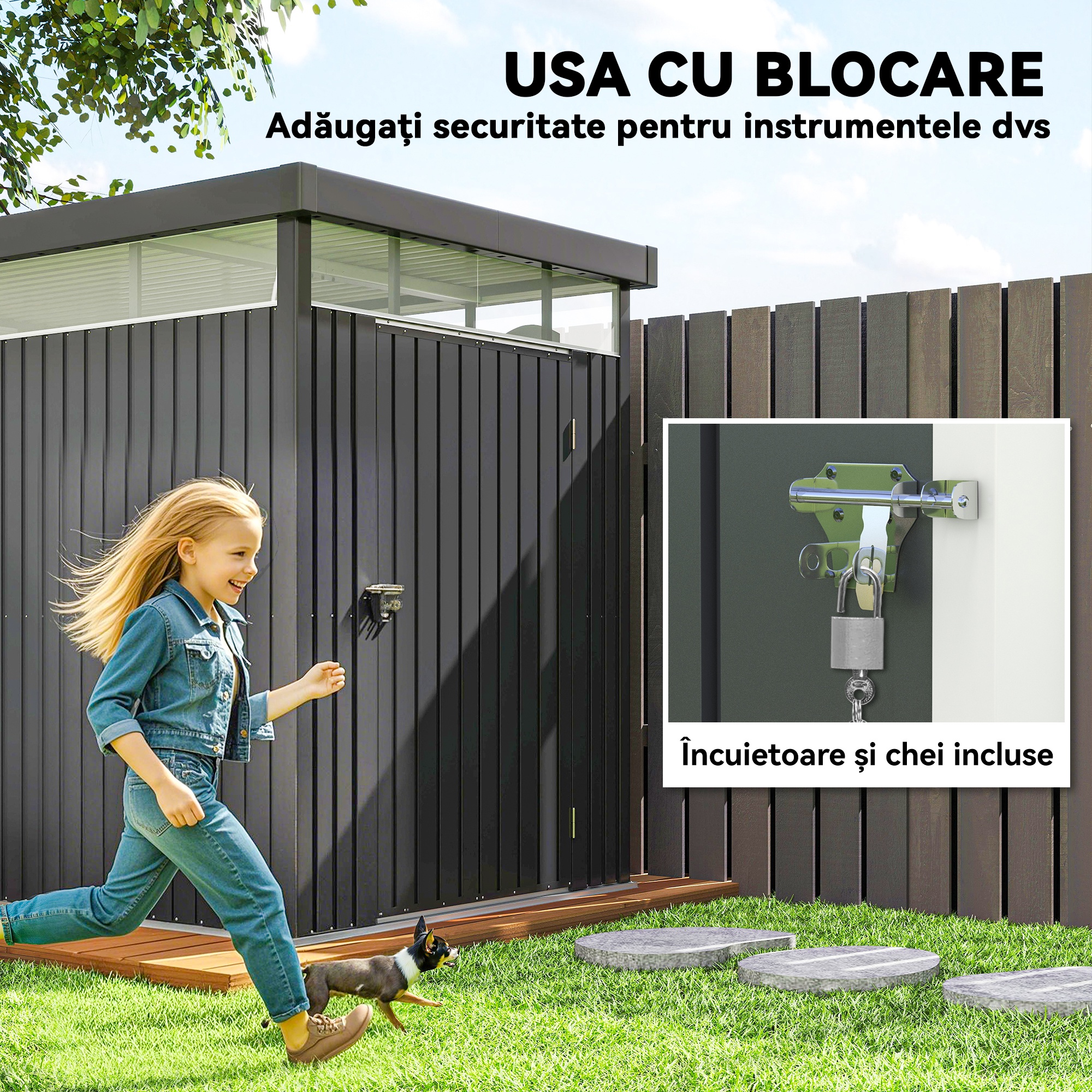  Magazie de Gradina cu Luminator Superior din Acril si Orificii de Drenaj, 162x259x201 cm, Gri inchis [6]