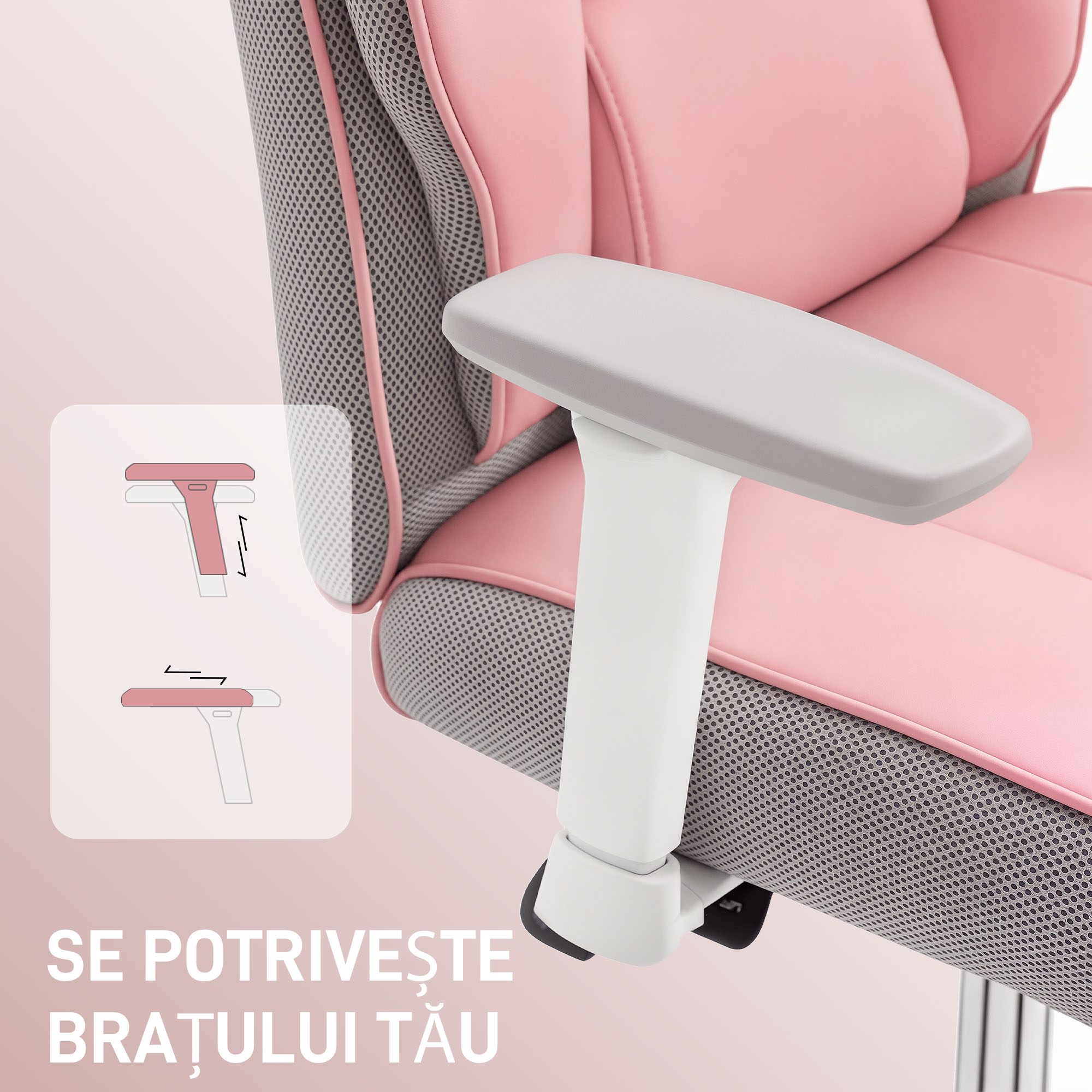  Scaun de birou ergonomic cu brate reglabile, suport pentru picioare si tetiera, roz [5]
