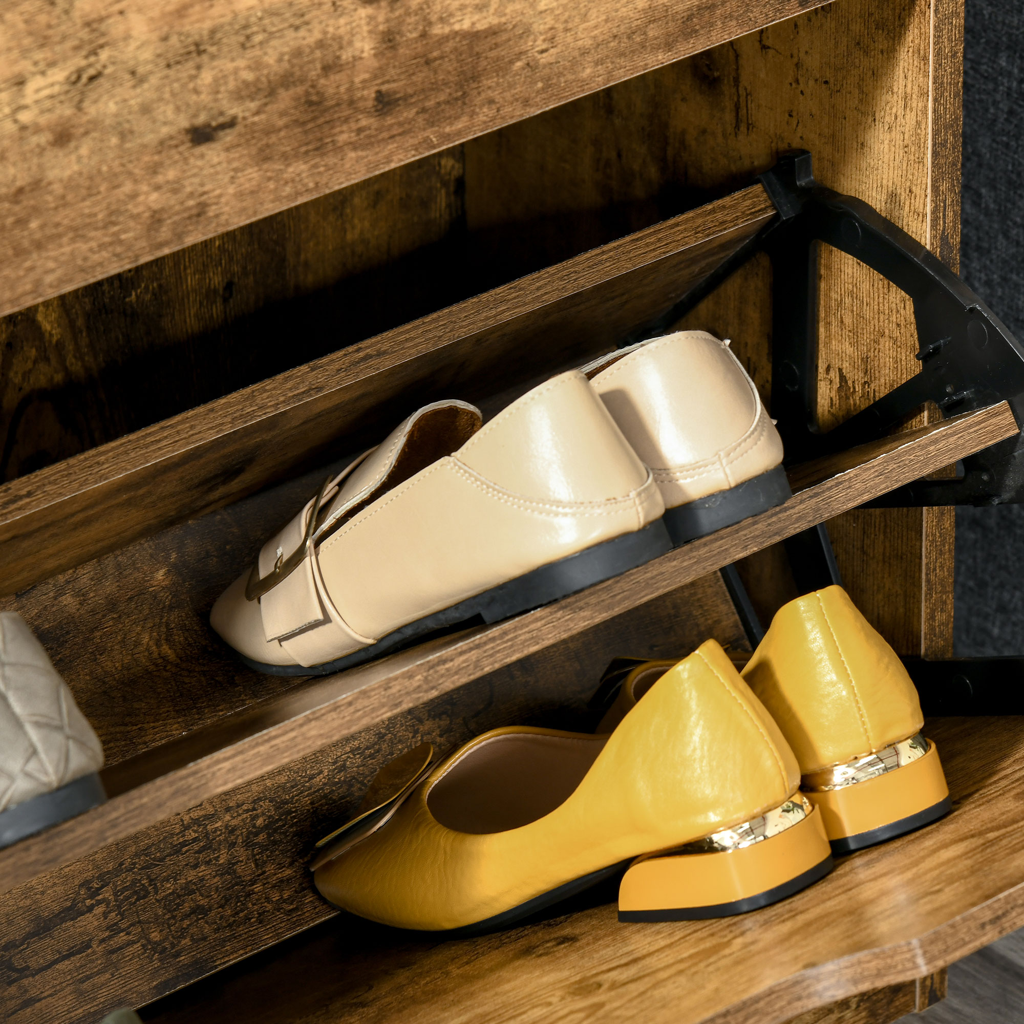  Mobilier Suport pentru Pantofi 3 Usi cu Polite Reglabile pentru 12-18 Pantofi Maro [7]