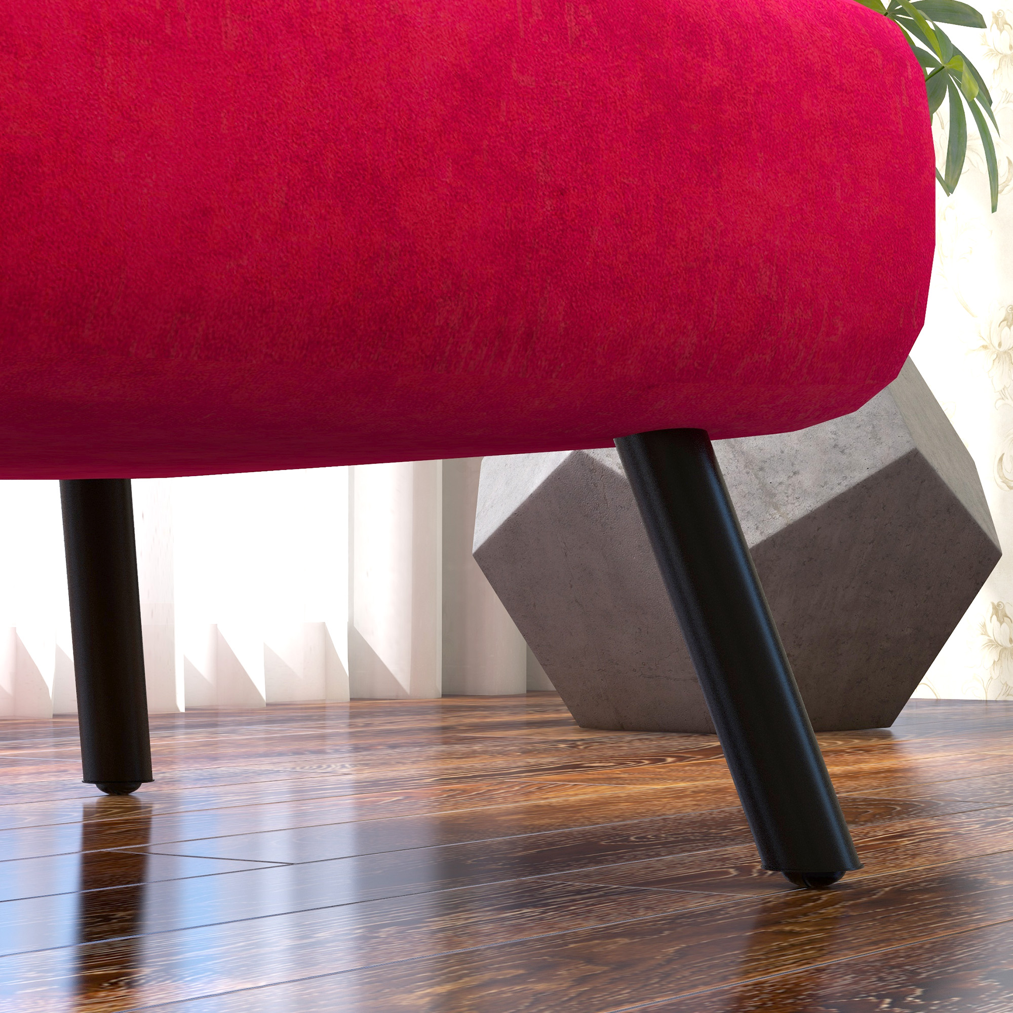  Fotoliu Pat 3 in 1 cu Spatar Rabatabil si Perna, din Material Catifelat, 63x73x81 cm, Rosu [8]